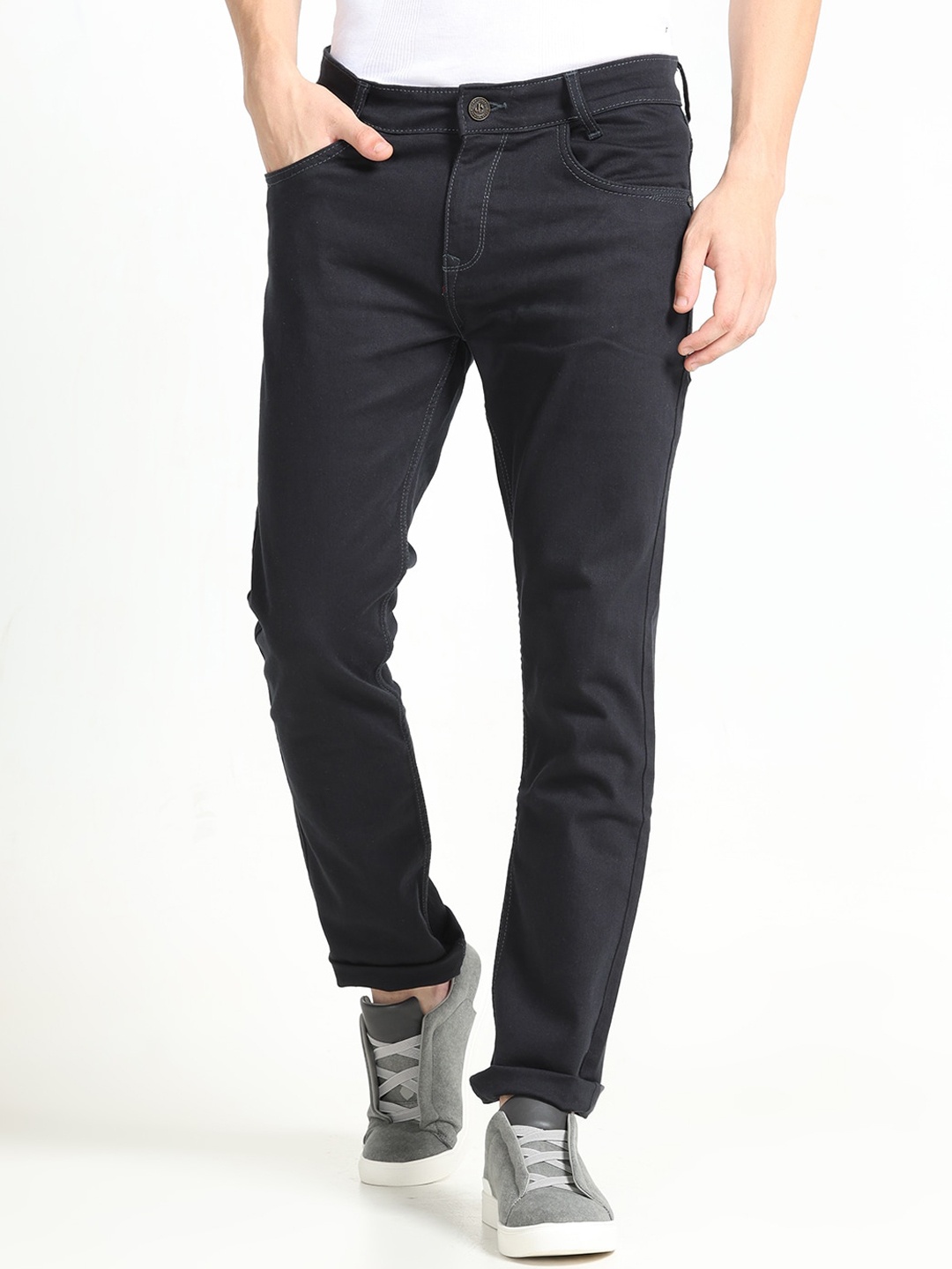 

Jean Cafe Men Jean Slim Fit Clean Look Mid-Rise Pure Cotton Jeans, Grey