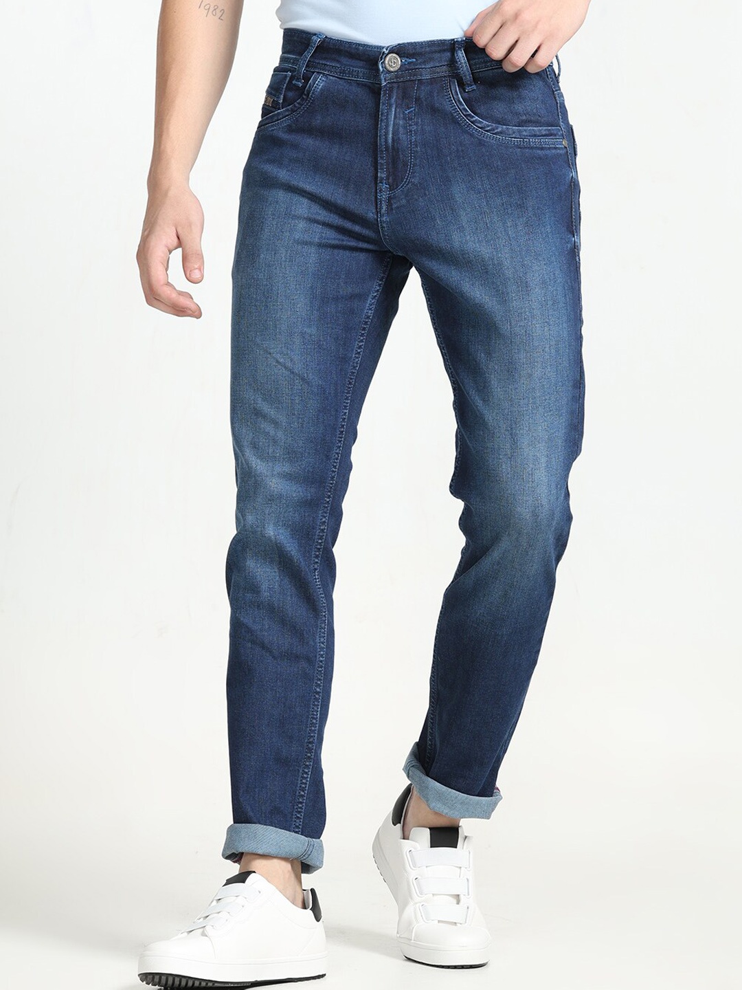 

Jean Cafe Men Jean Slim Fit Mid-Rise Clean Look Cotton Jeans, Blue