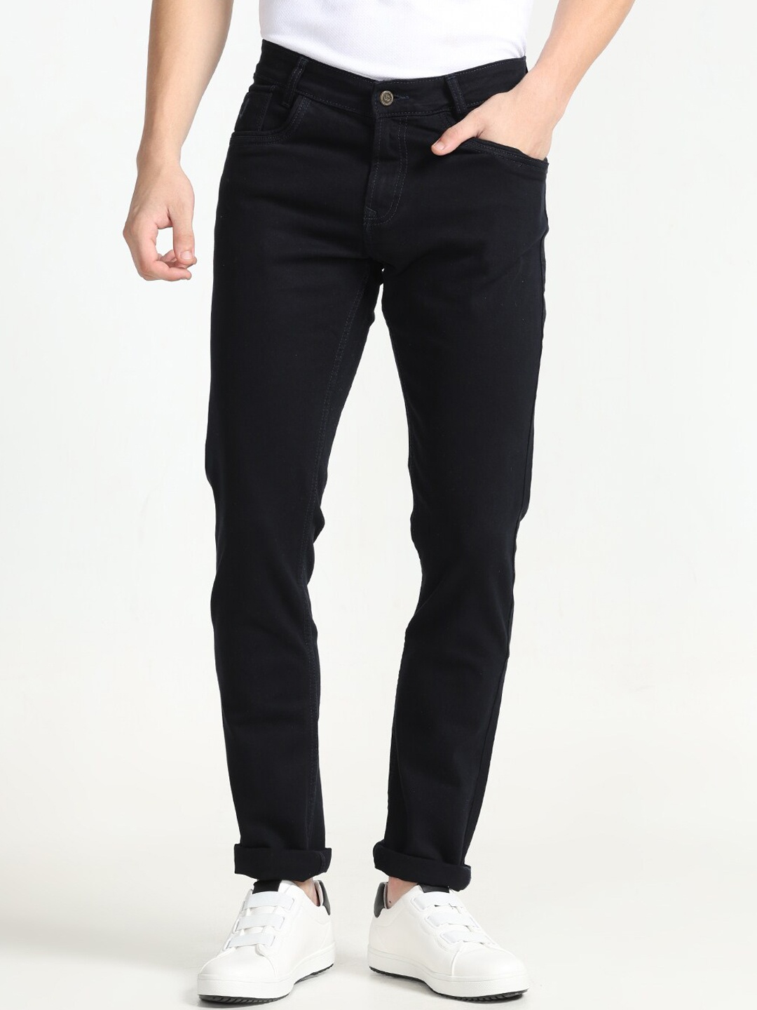 

Jean Cafe Men Cotton Jean Slim Fit Clean Look Jeans, Navy blue