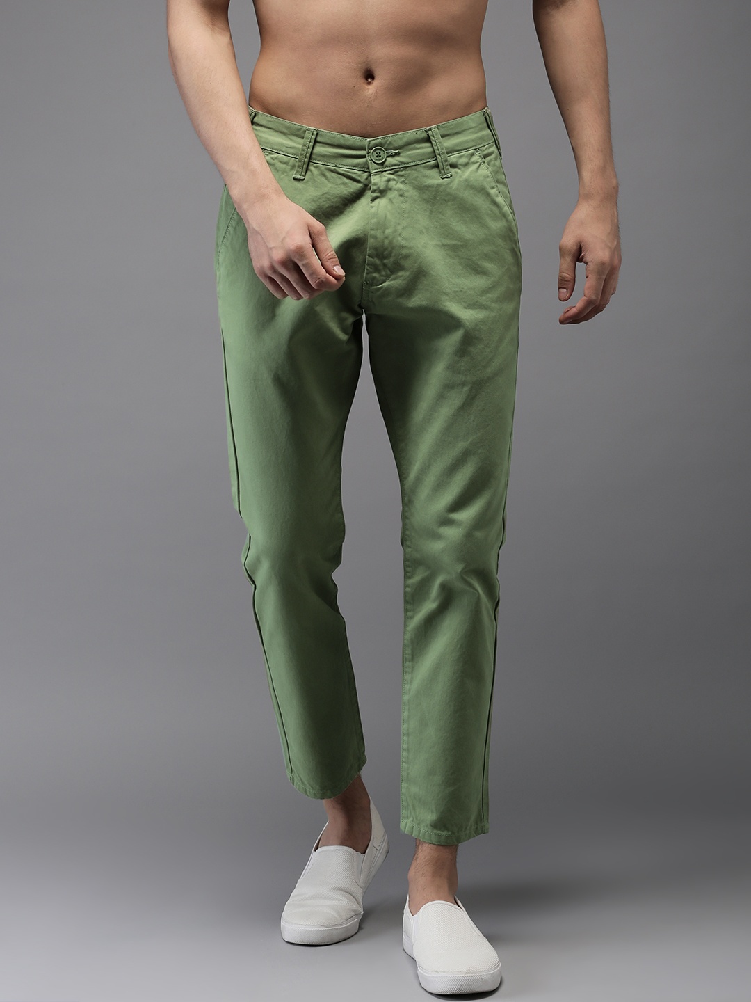 

Moda Rapido Men Green Slim Fit Solid Cropped Chinos