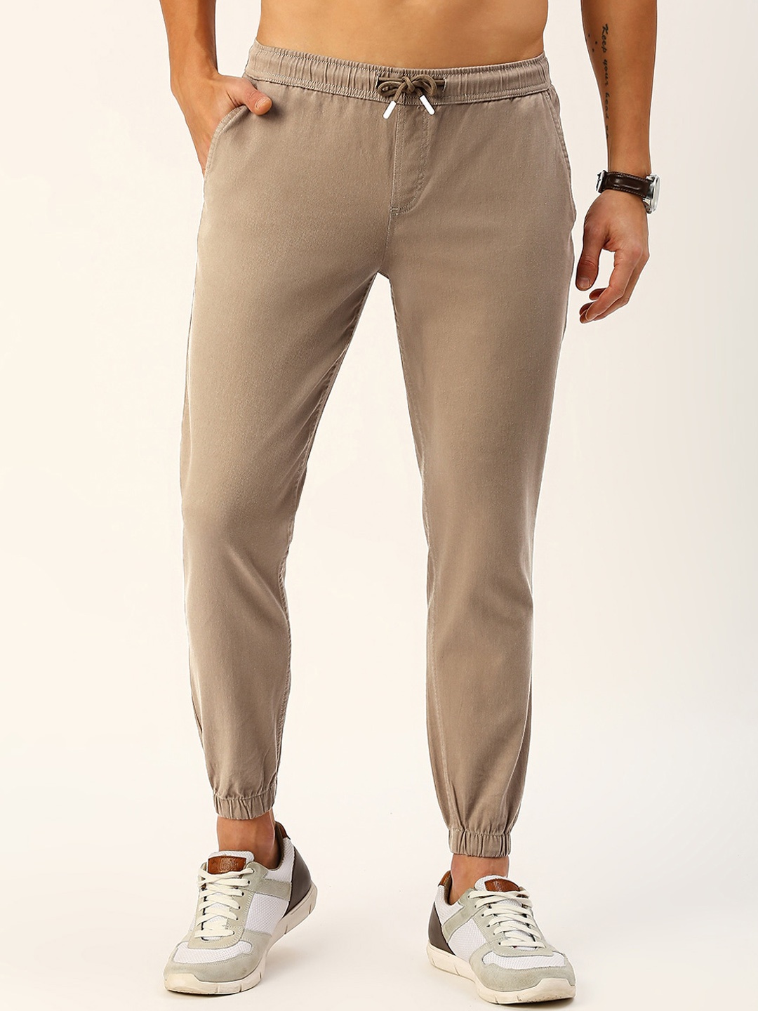 

Provogue Men Smart Slim Fit Joggers, Beige