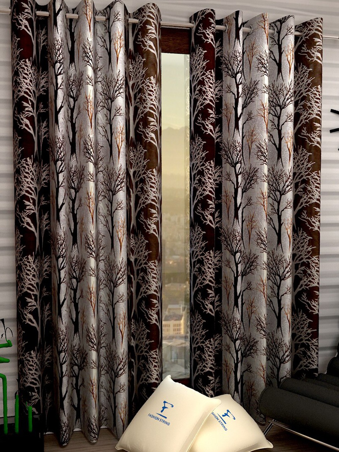 

Fashion String 2 Pcs Brown & White Printed Door Curtains