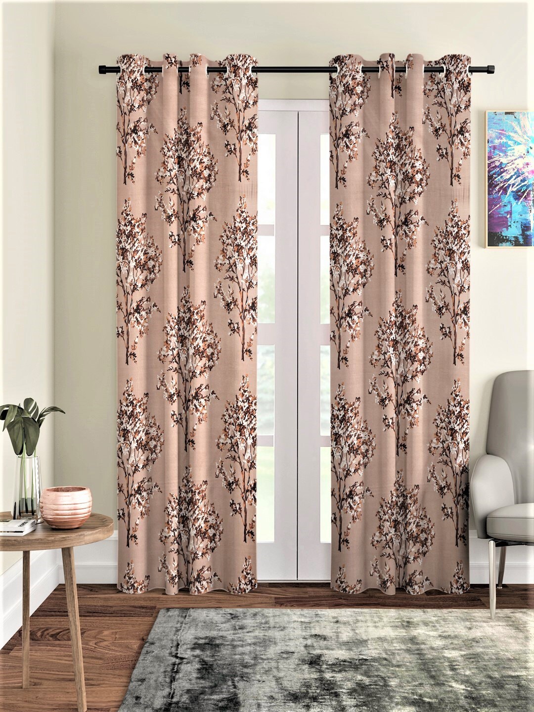 

Fashion String 2 Pcs Brown & White Floral Window Curtains