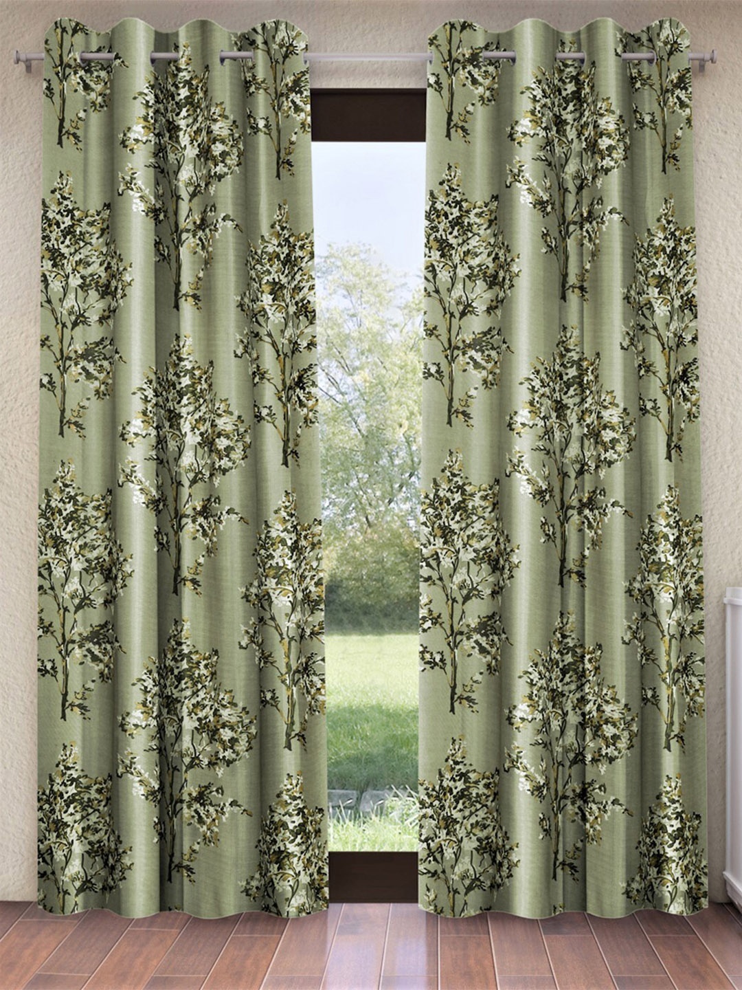 

Fashion String Green & White 2 Pieces Floral Door Curtains