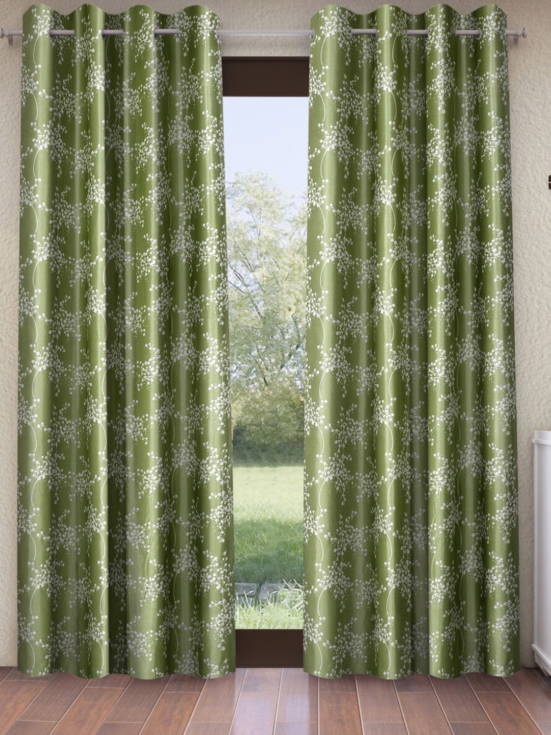 

Fashion String Green & White 2-Pieces Floral Window Curtains