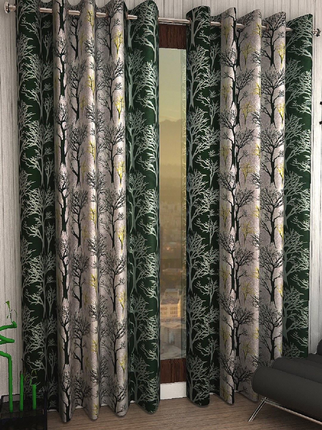 

Fashion String Green & Grey 2 Pieces Printed Door Curtains