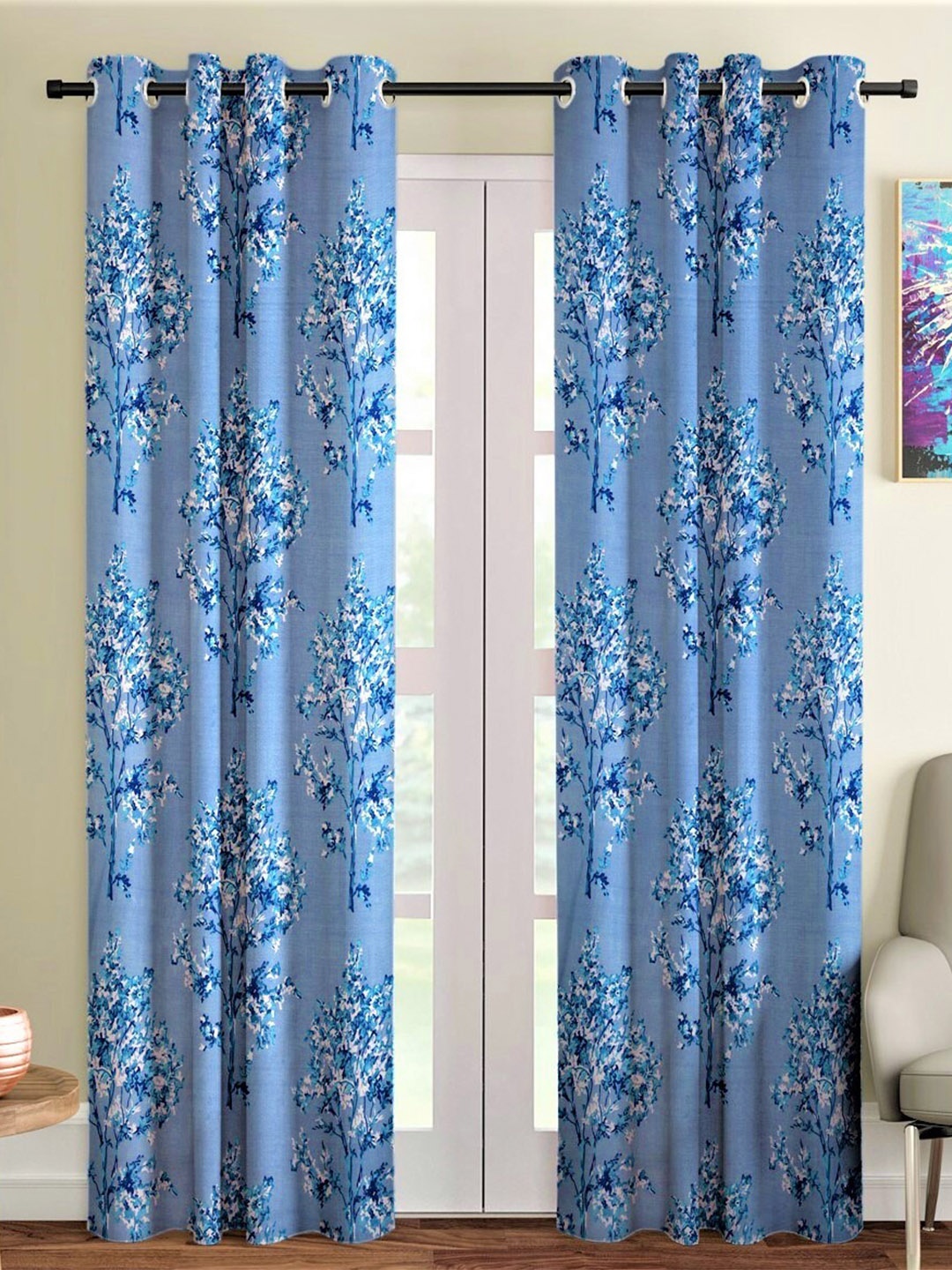 

Fashion String Blue & White 2-Pieces Floral Door Curtains