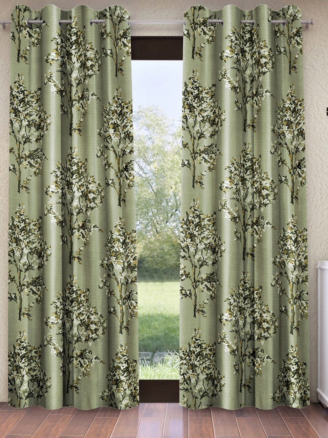 

Fashion String Green & White 2-Pieces Floral Window Curtains