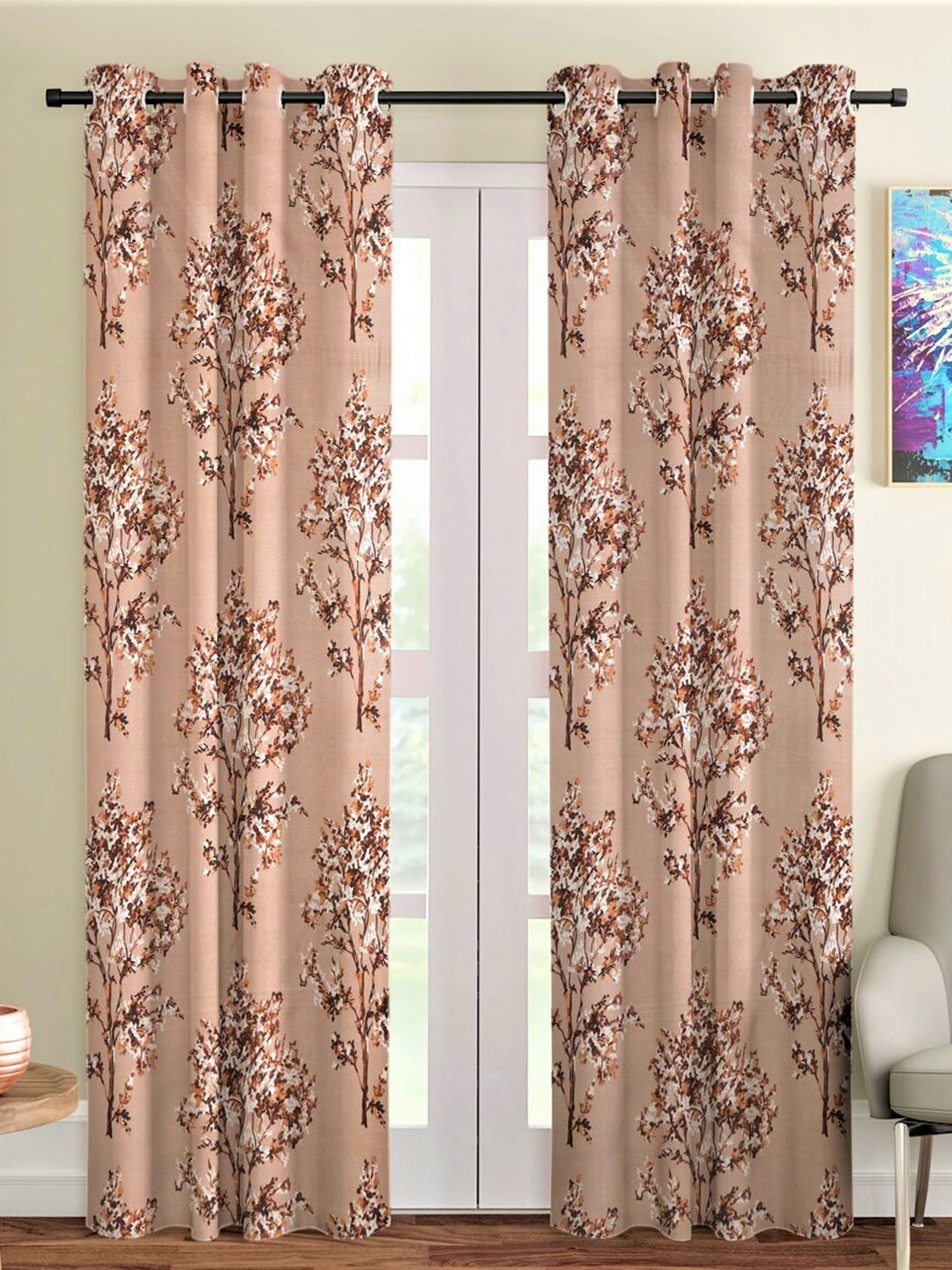 

Fashion String Brown & White 2-Pieces Floral Door Curtains