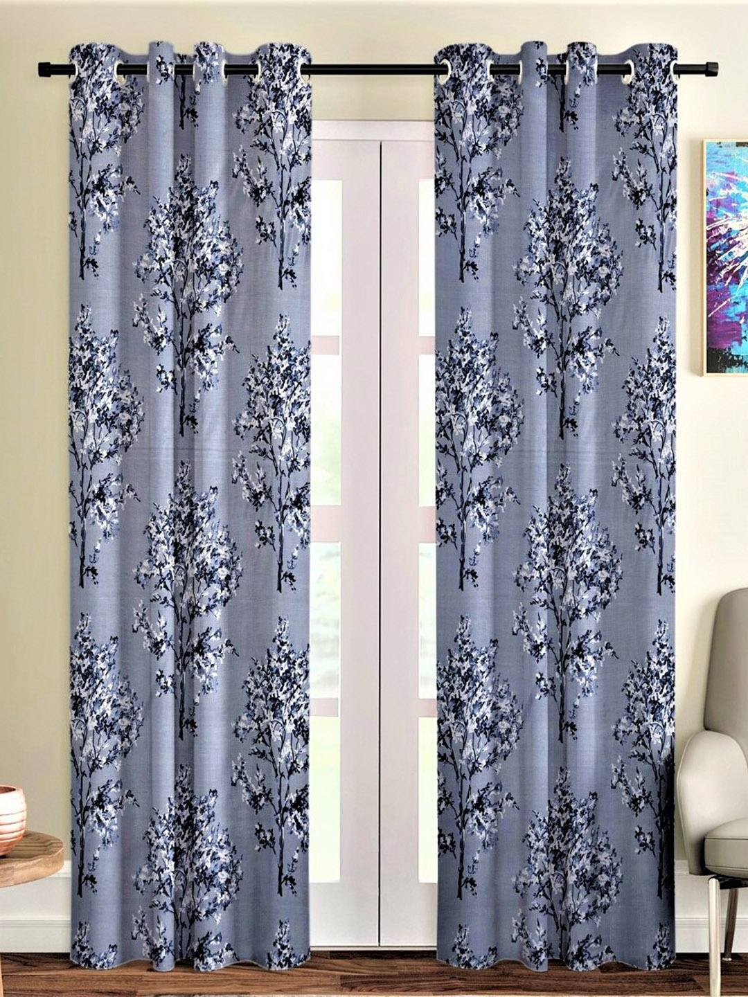 

Fashion String Grey & White 2-Pieces Floral Window Curtains