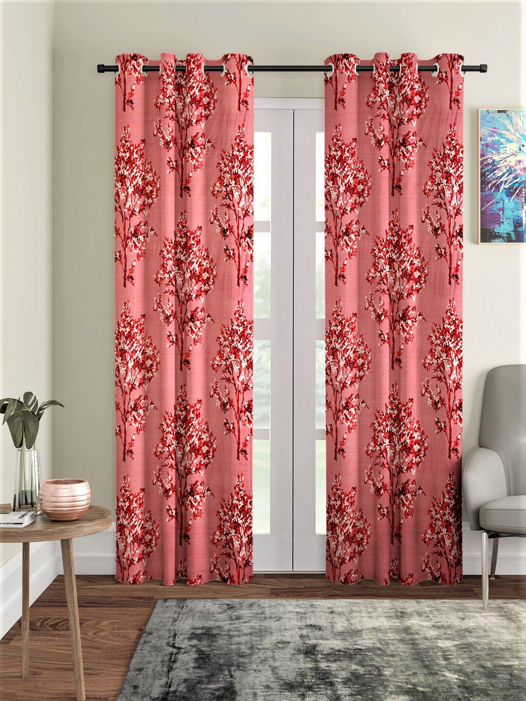 

Fashion String 2 Pcs Pink & Red Floral Printed Door Curtain