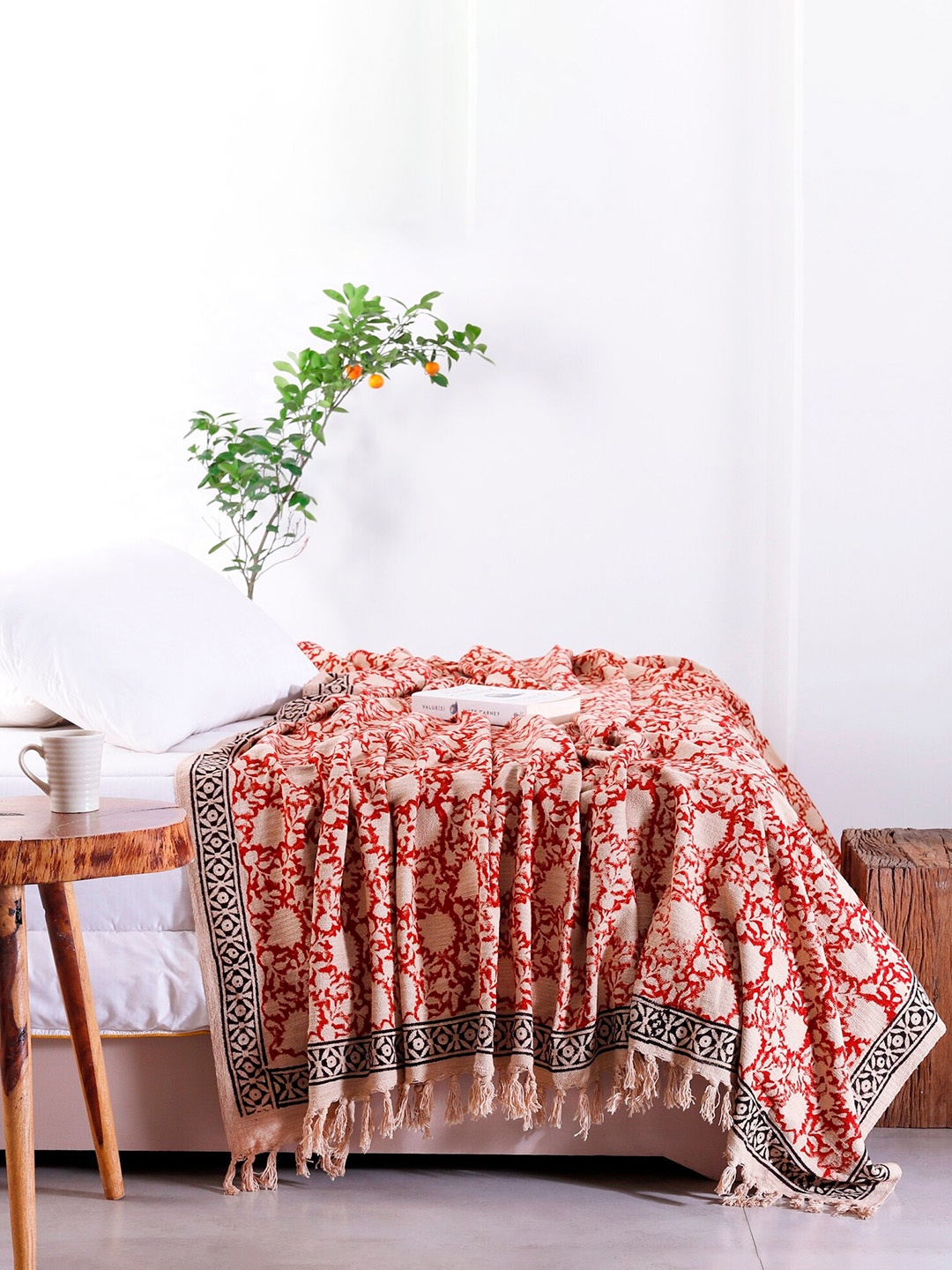 

HANDICRAFT PALACE Maroon-Coloured & Beige Printed Pure Cotton