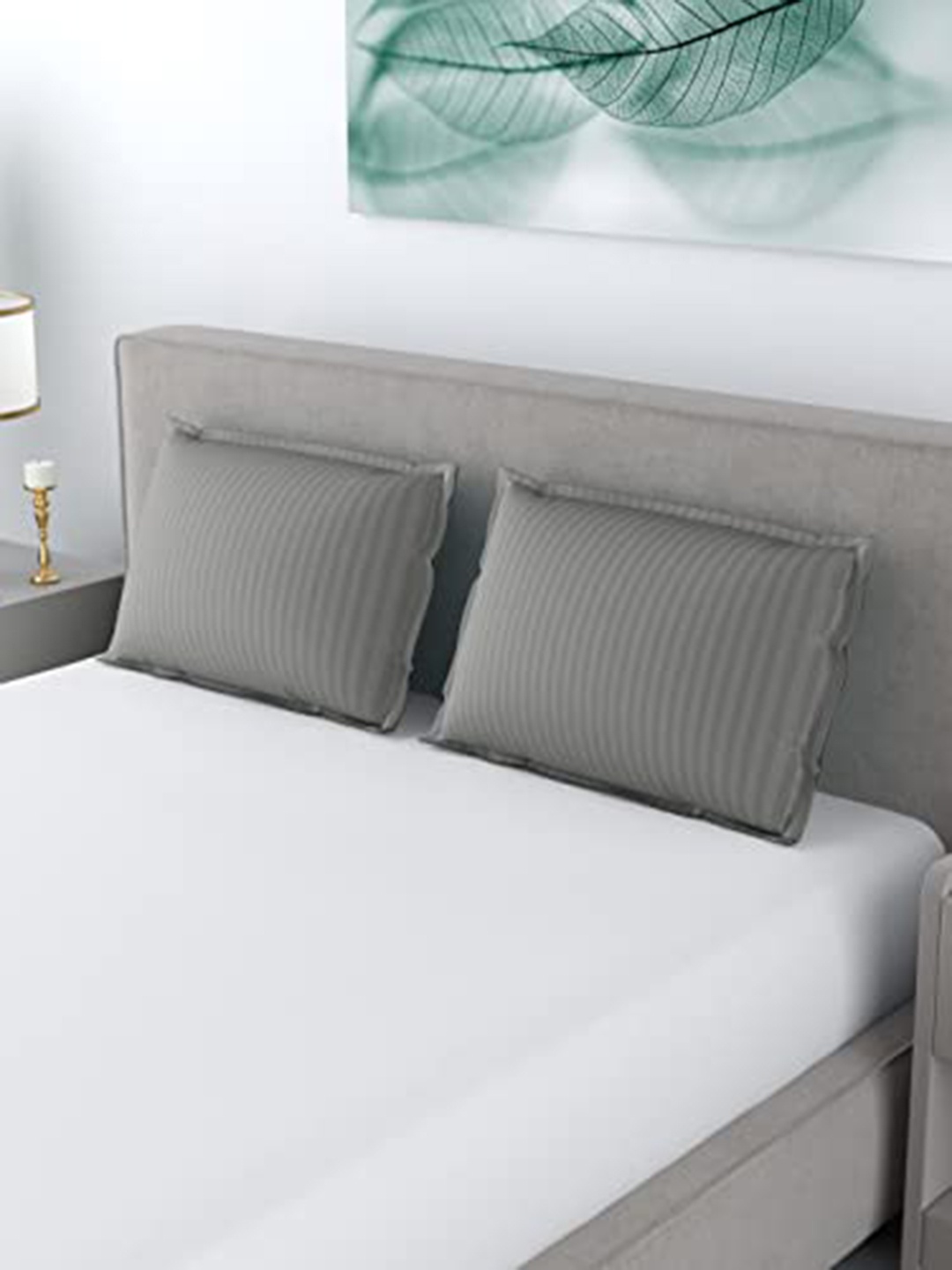 

LINENWALAS Happy Sleeping Beige 6-Pieces Striped Cotton Pillow Covers, Grey