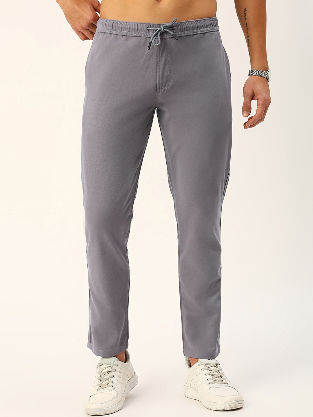 

Metronaut Men Smart Slim Fit Mid-Rise Easy Wash Regular Trousers, Grey