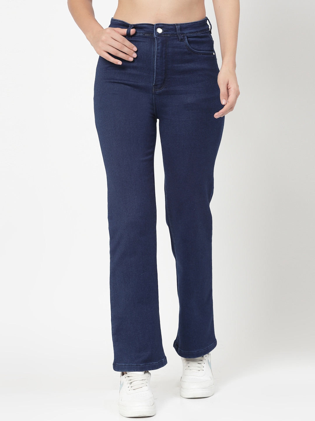 

Westwood Women Blue Wide Leg Fit High-Rise Clean Look Light Fade Stretchable Jeans, Navy blue