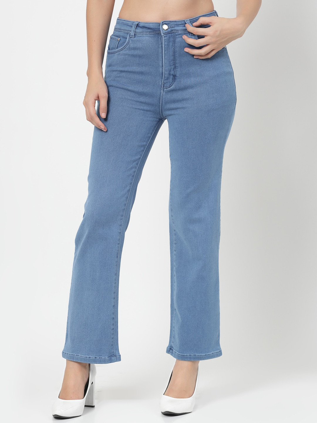 

Westwood Women Blue Wide Leg Fit High-Rise Clean Look Light Fade Stretchable Jeans