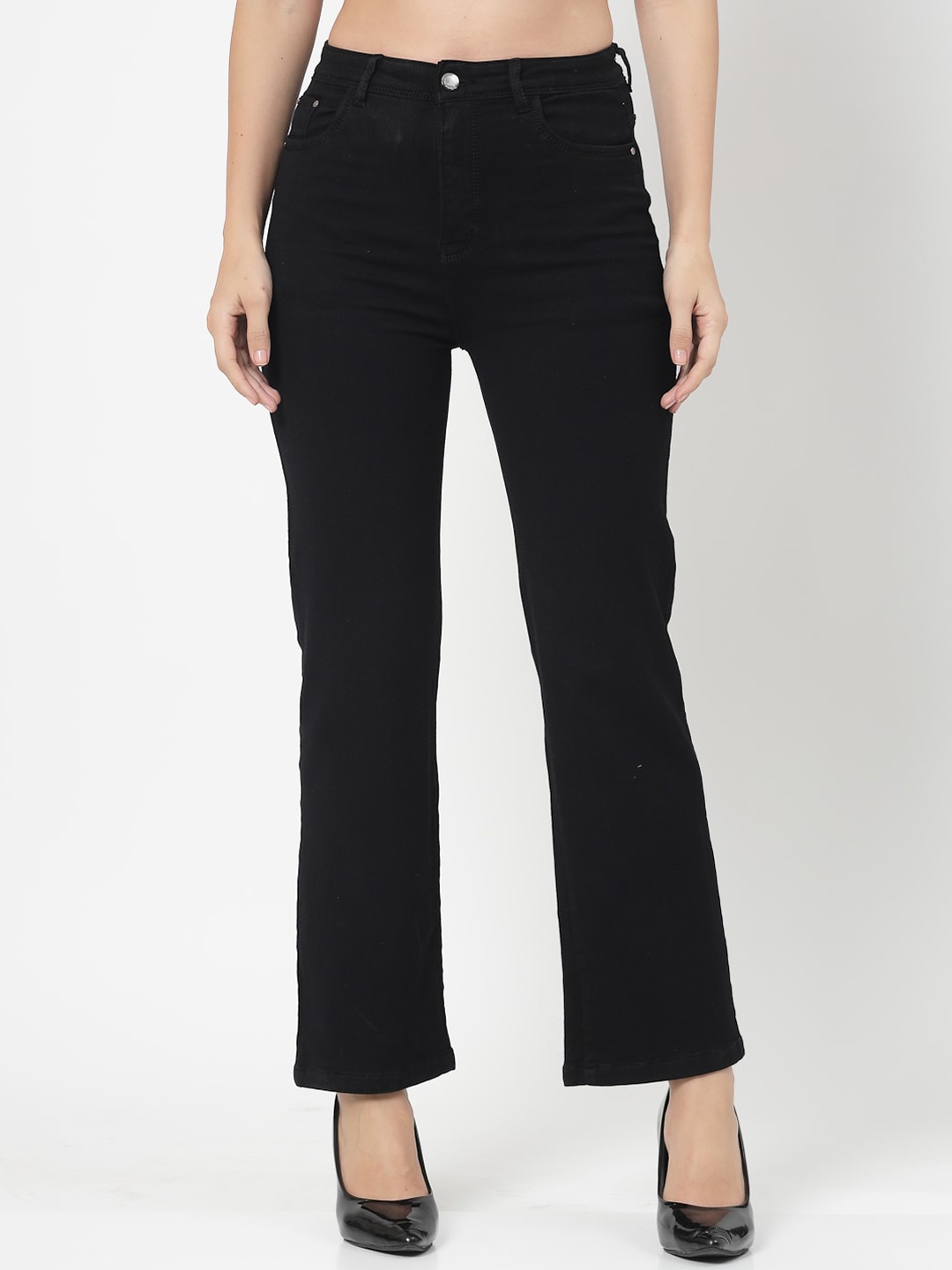 

Westwood Women Blue Wide Leg Fit High-Rise Clean Look Stretchable Jeans, Black