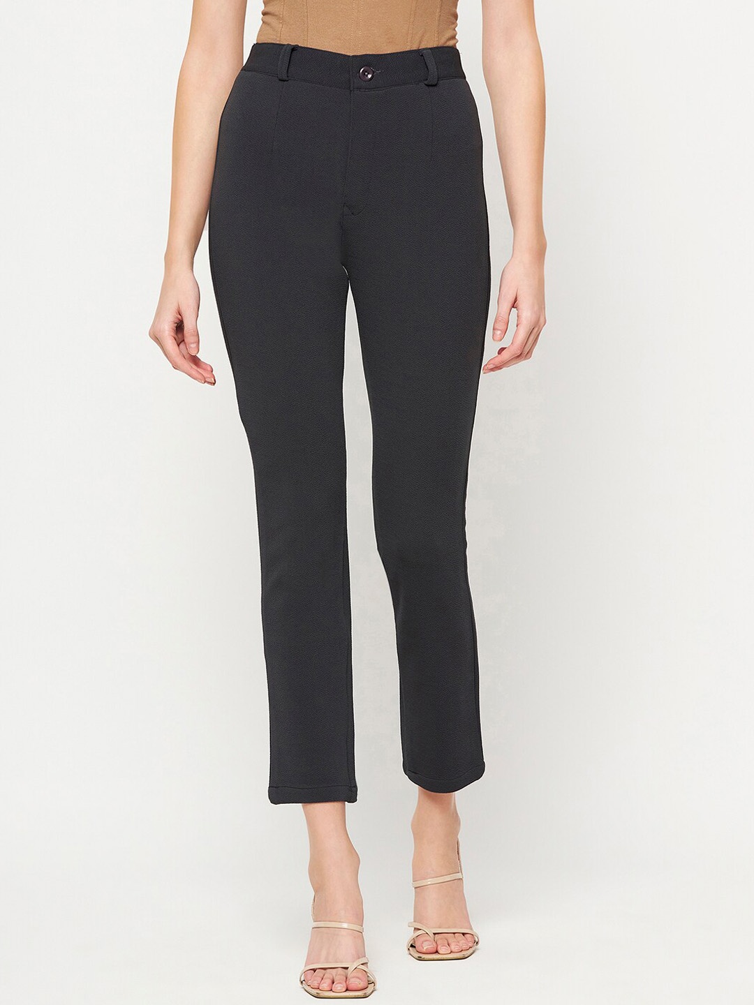 

Purple Feather Women Slim Fit High-Rise Casual Trousers, Grey