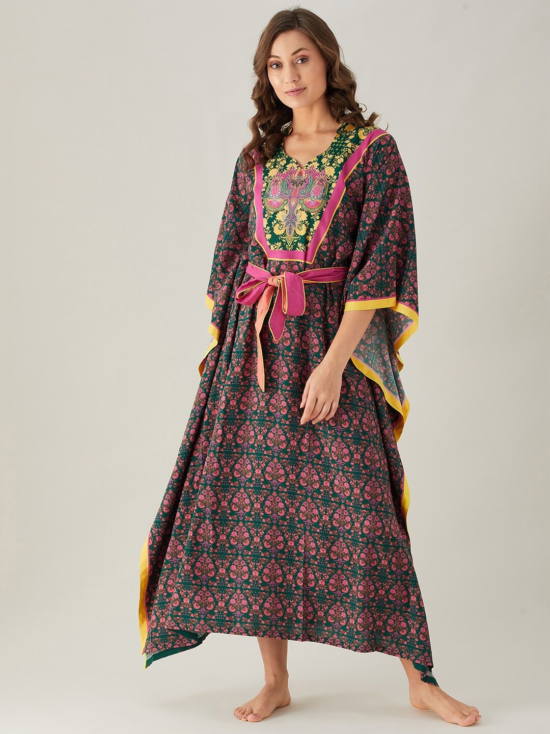 

The Kaftan Company Floral Printed Maxi Kaftan Nightdress, Blue