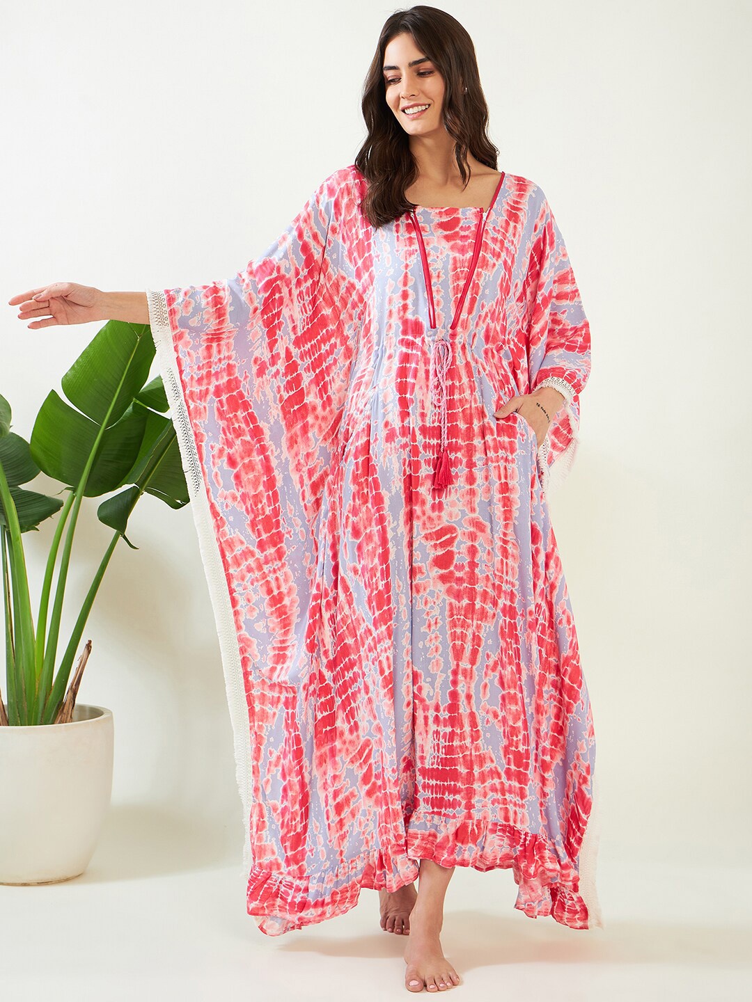 

The Kaftan Company Tie & Dyed Maxi Maternity Kaftan Nightdress, Pink