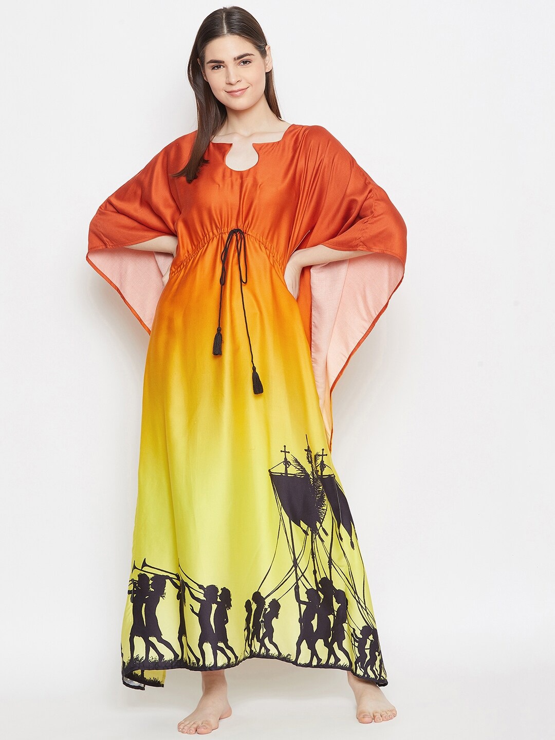 

The Kaftan Company Colourblocked Maxi Kaftan Nightdress, Orange