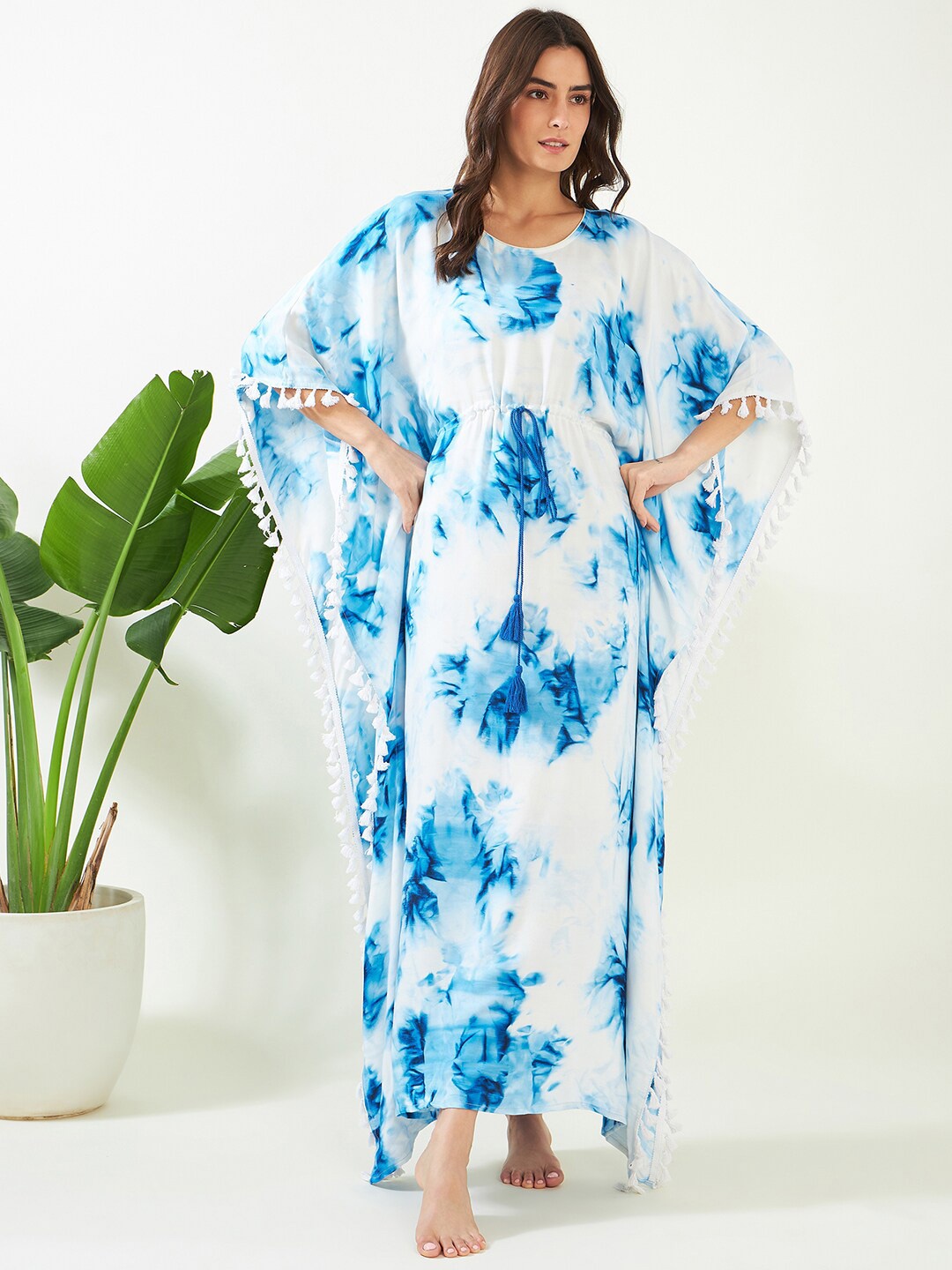 

The Kaftan Company Tie & Dye Maxi Kaftan Nightdress, Blue