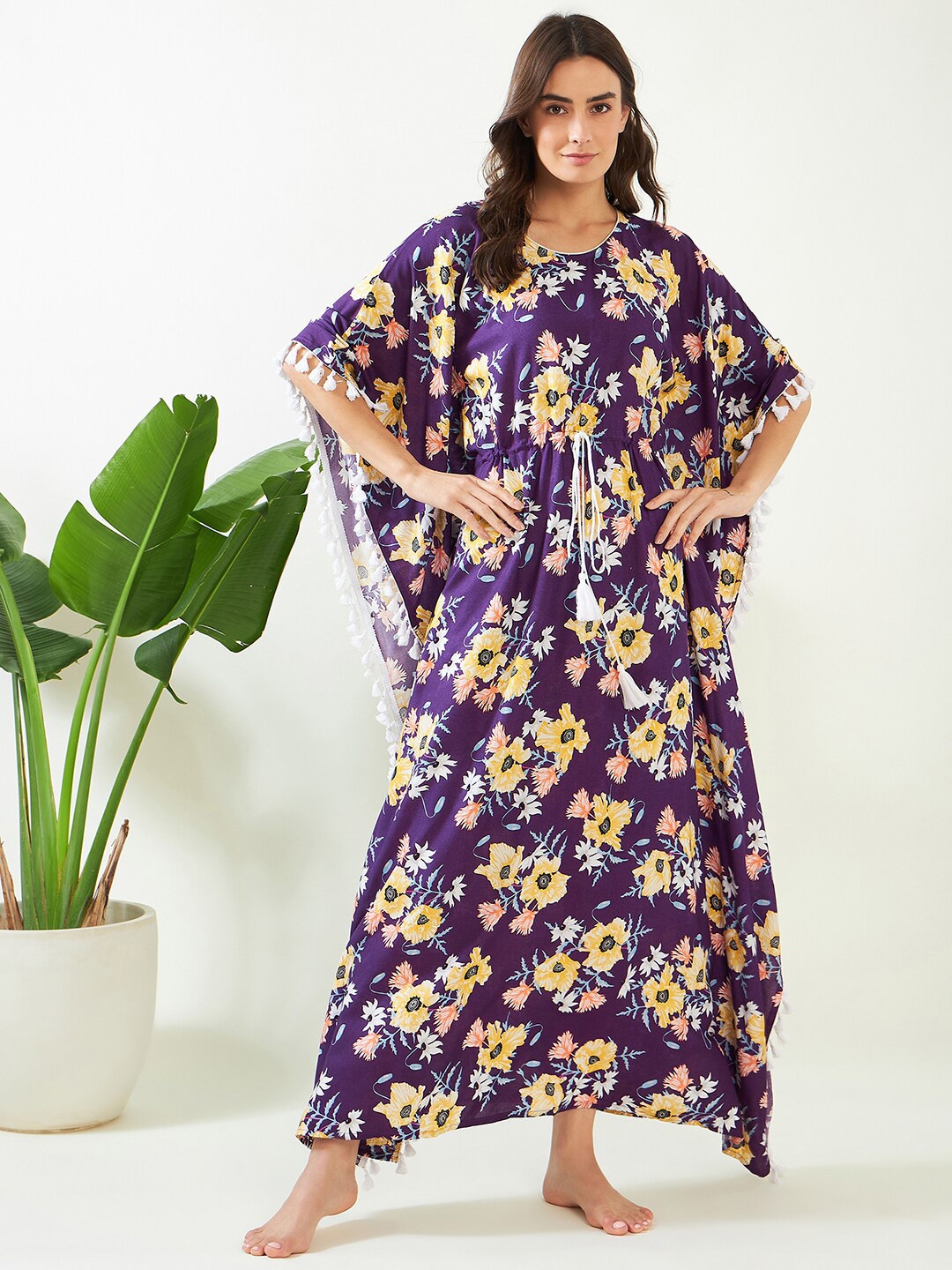 

The Kaftan Company Floral Printed Maxi Kaftan Nightdress, Purple