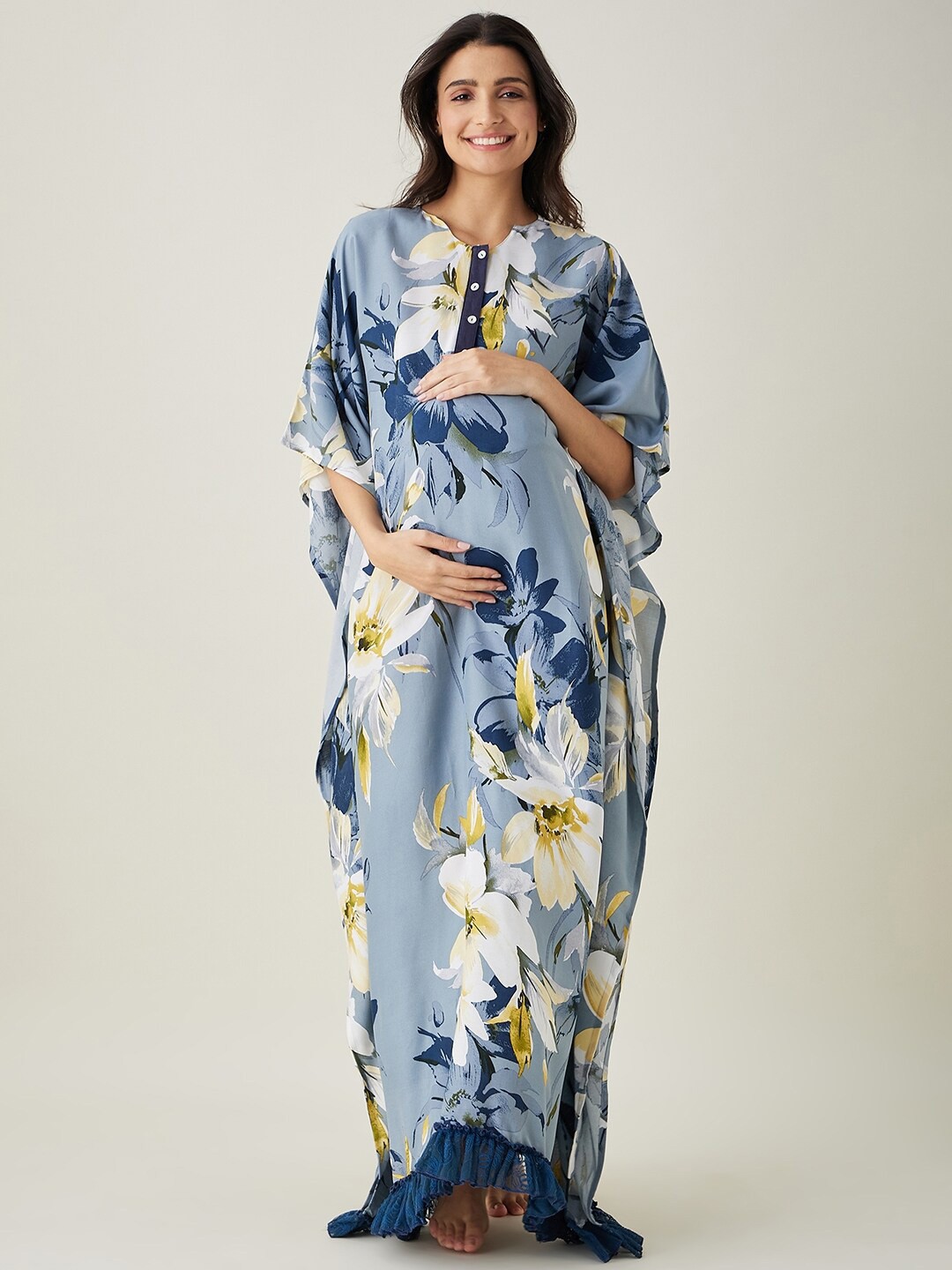 

The Kaftan Company Floral Printed Maxi Nightdress, Blue