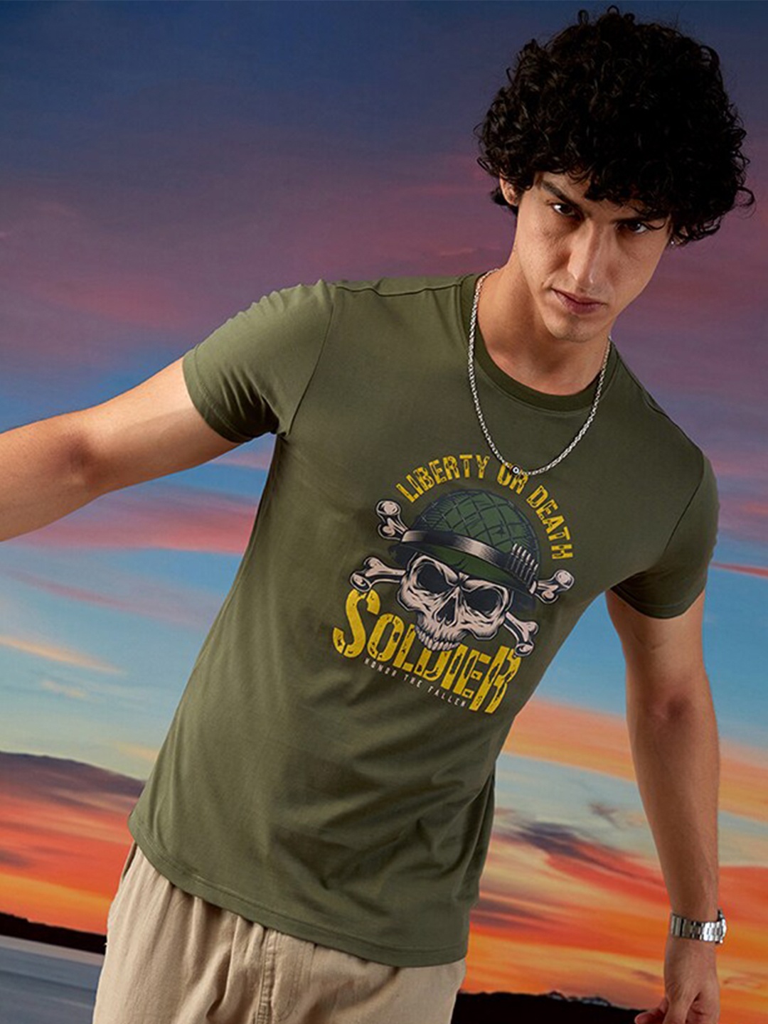 

Markle Moro Graphic Printed Cotton Slim Fit T-shirt, Olive