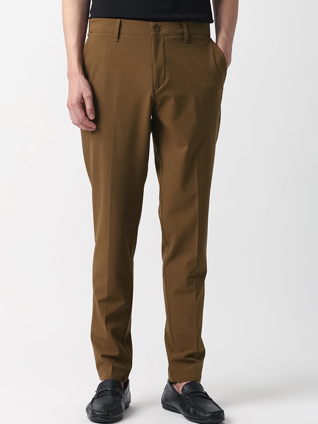 

RARE RABBIT Men Drivers Regular Fit Mid Rise Cotton Casual Trouser, Brown