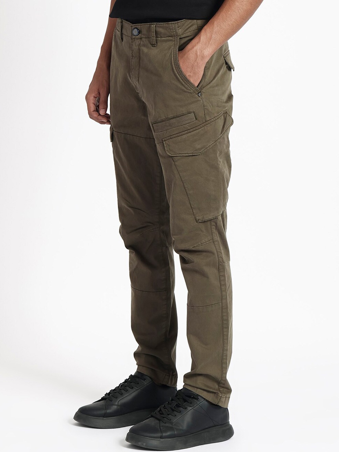 

RARE RABBIT Men Cidar Mid-Rise Regular Fit Cotton Cargo Trouser, Olive