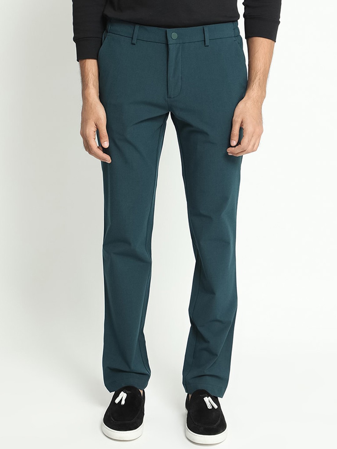 

RARE RABBIT Men Travellers Regular Fit Mid-Rise Cotton Trouser, Turquoise blue