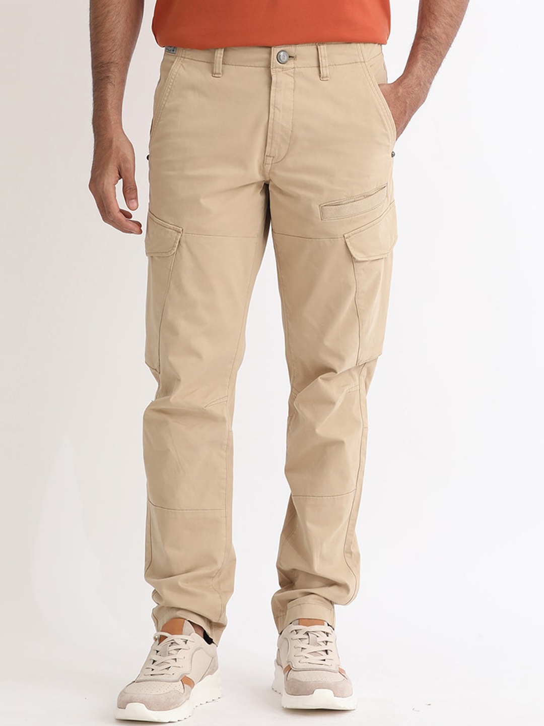 

RARE RABBIT Men Cidar Regular Fit Mid-Rise Cotton Cargo Trouser, Beige