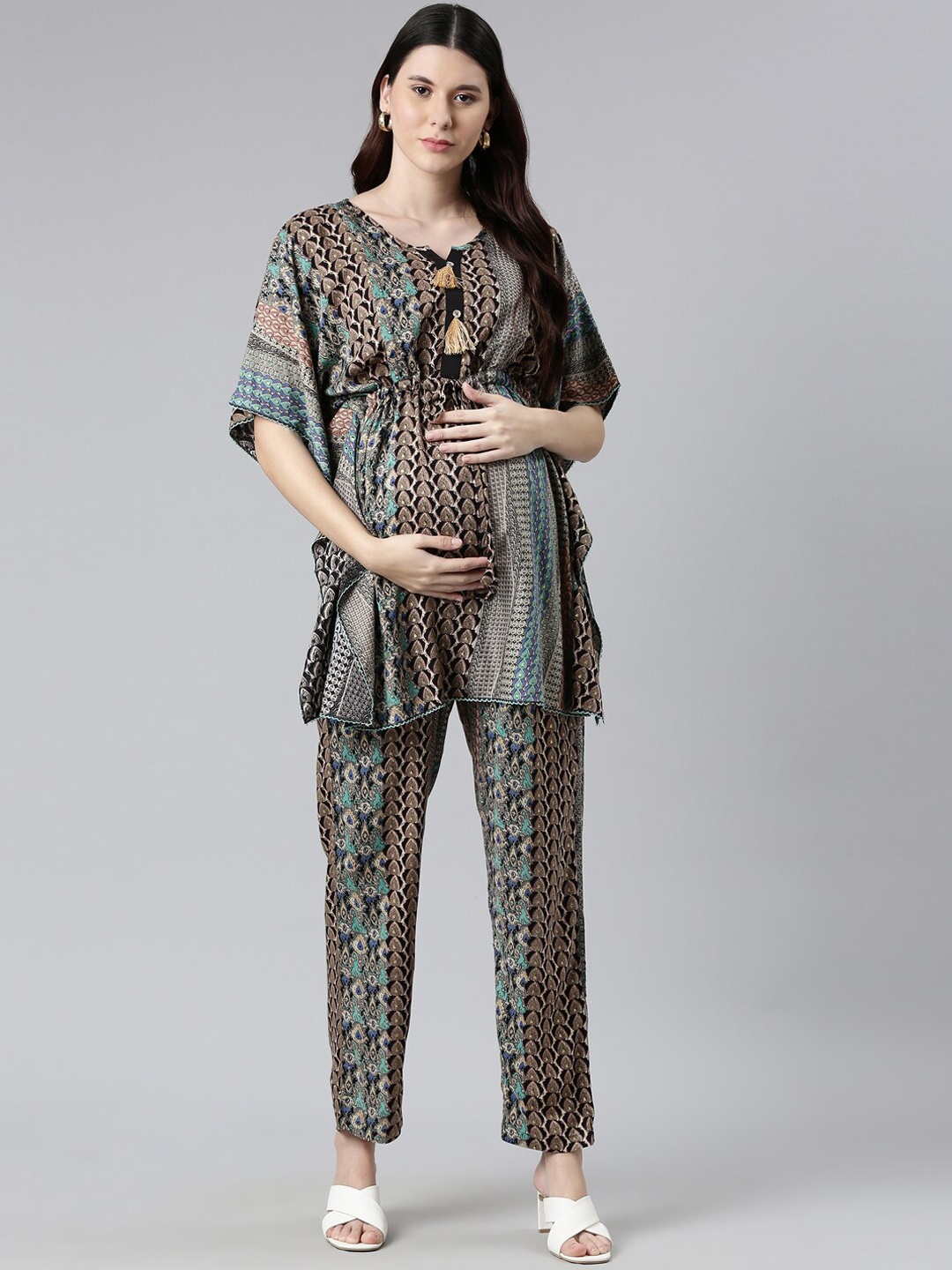 

GOLDSTROMS Maternity Printed Kaftan & Trousers, Black
