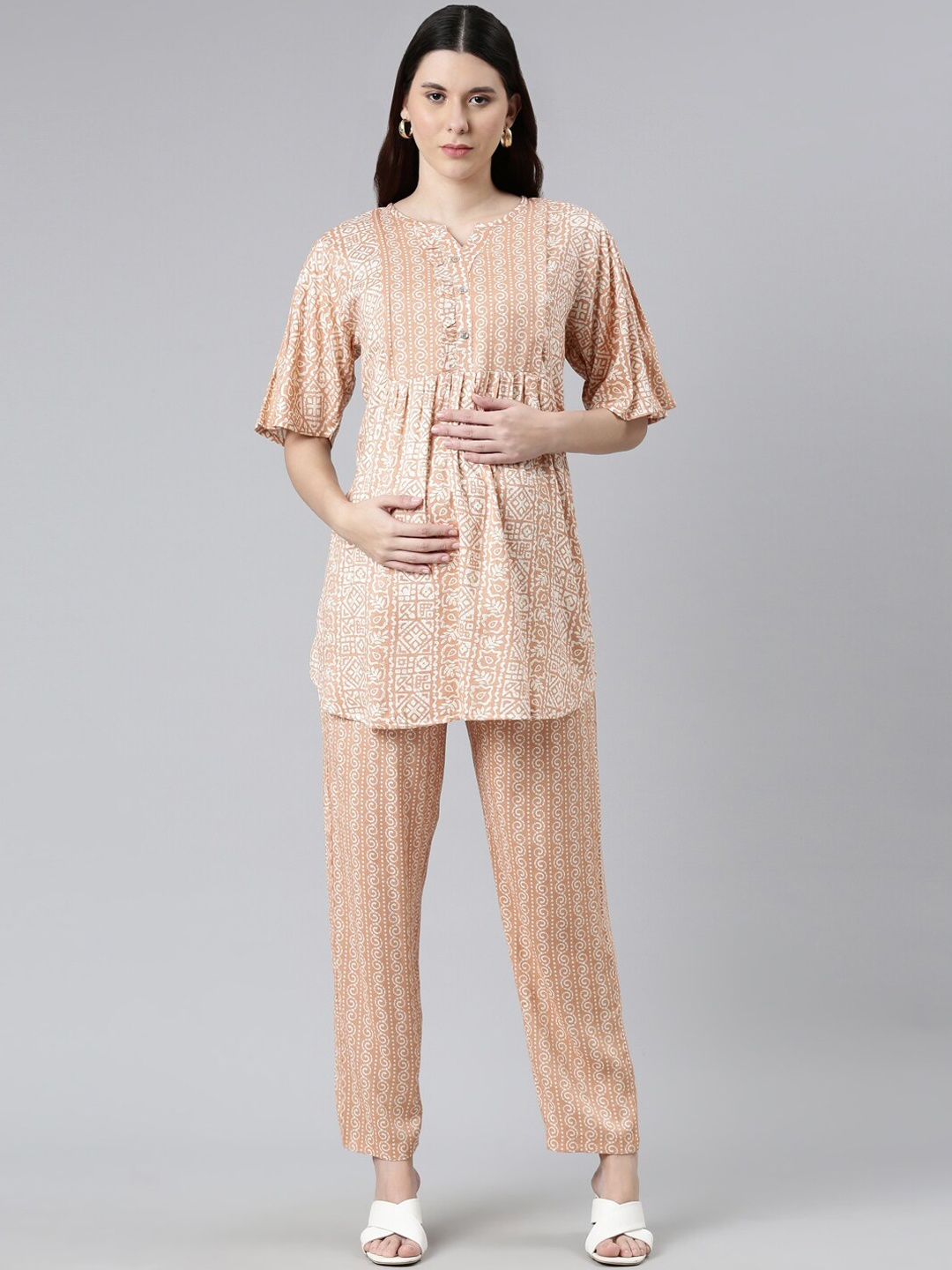 

GOLDSTROMS Printed Maternity Tunic & Trousers, Peach