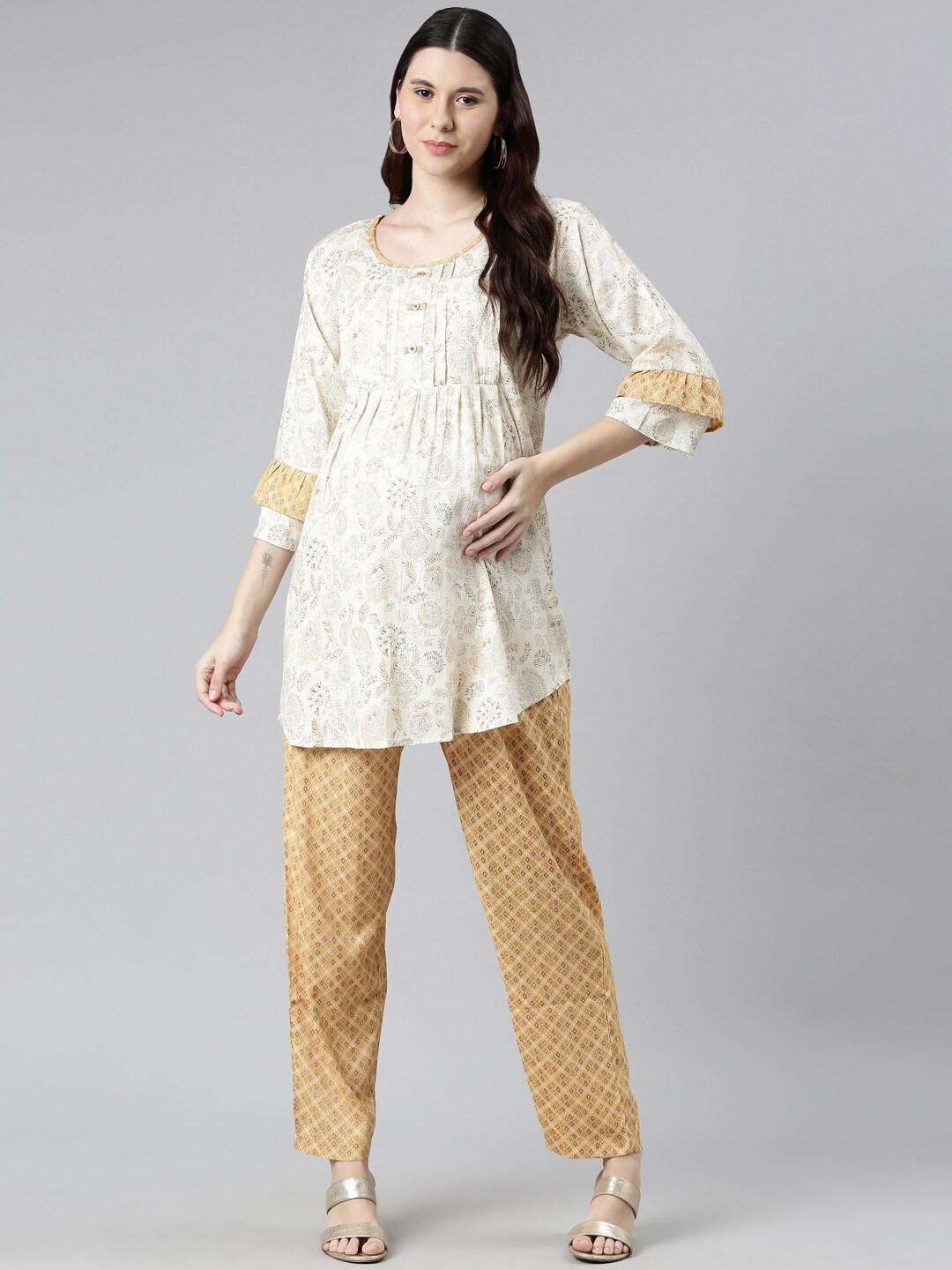 

GOLDSTROMS Printed Maternity Tunic & Trousers, Off white
