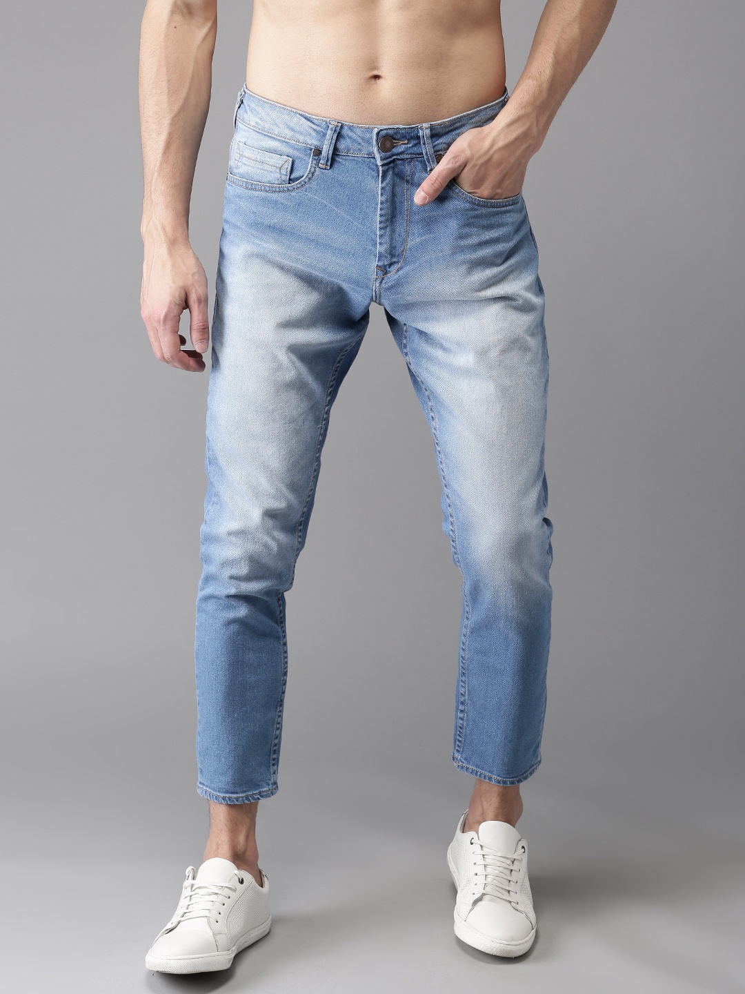 

HERE&NOW Men Blue Cropped Slim Fit Mid-Rise Clean Look Stretchable Jeans