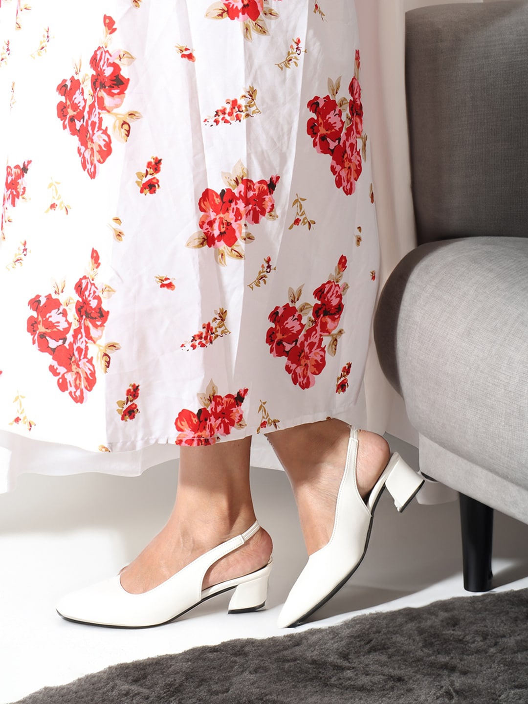 

ELLE Pointed Toe Block Mules With Backstrap, White