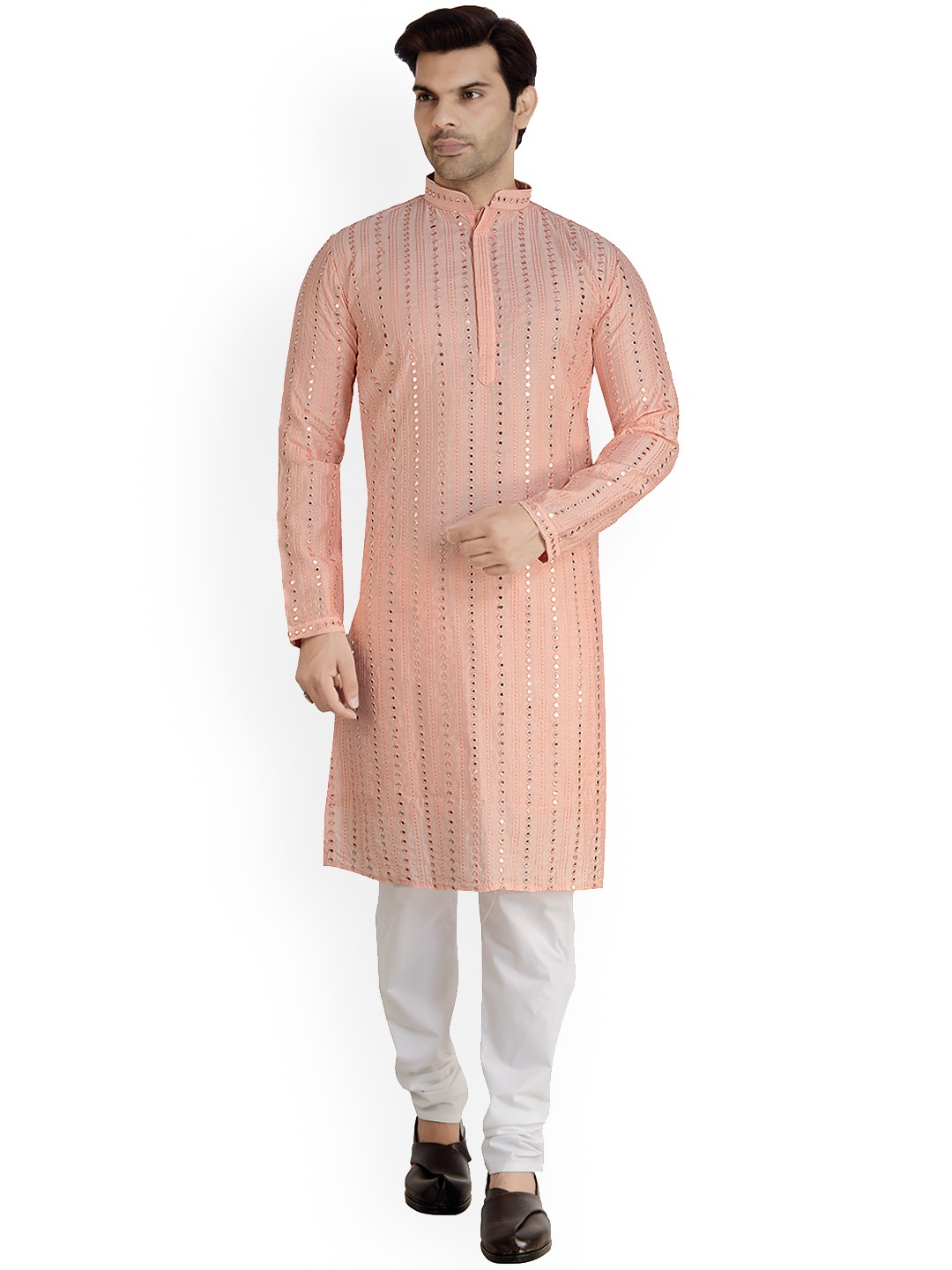 

ARRUGA Ethnic Motifs Embroidered Regular Mirror Work Kurta With Pyjama, Rose