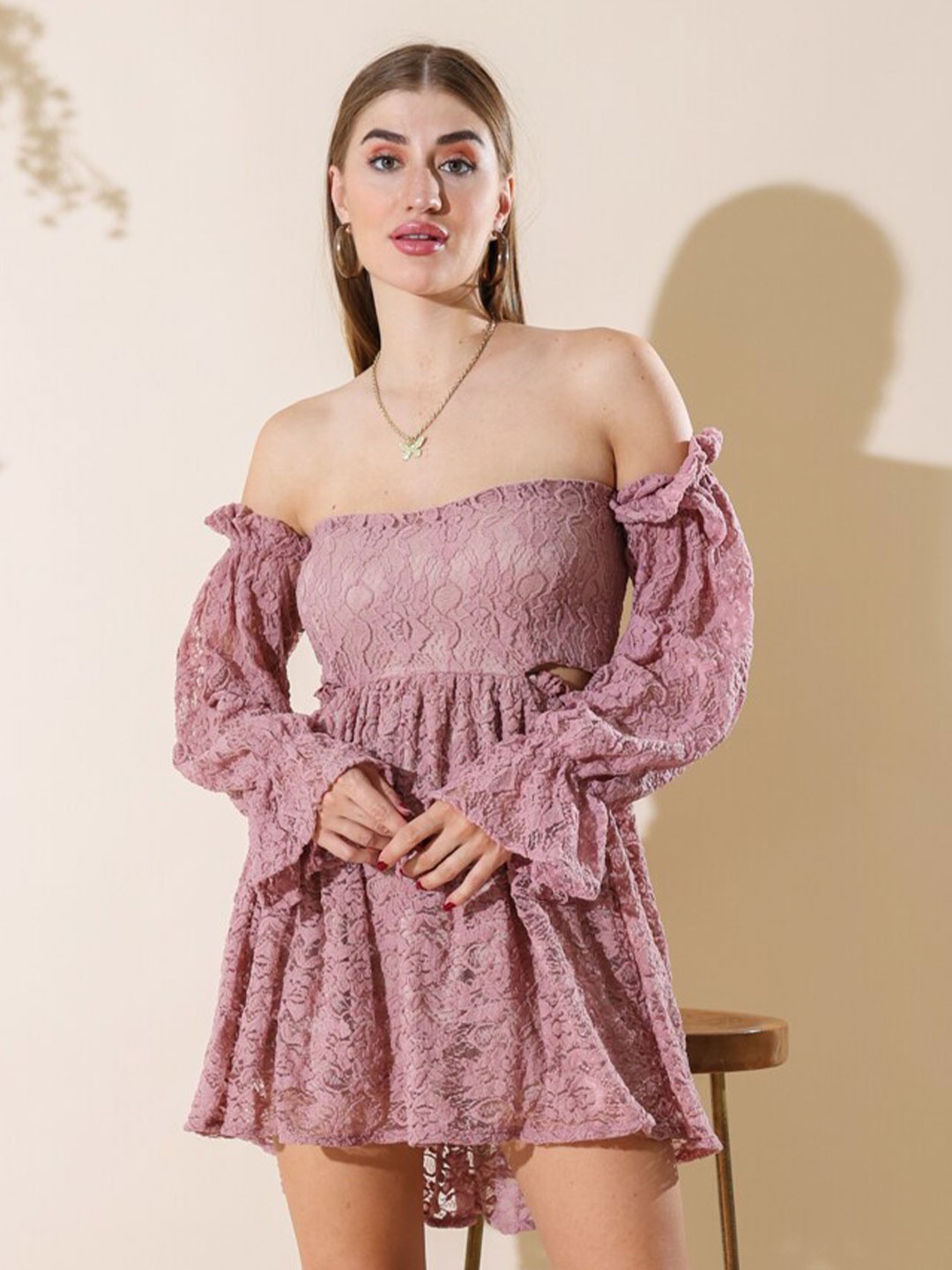 

Stylecast X Hersheinbox Off-Shoulder Fit & Flare Mini Dress, Pink