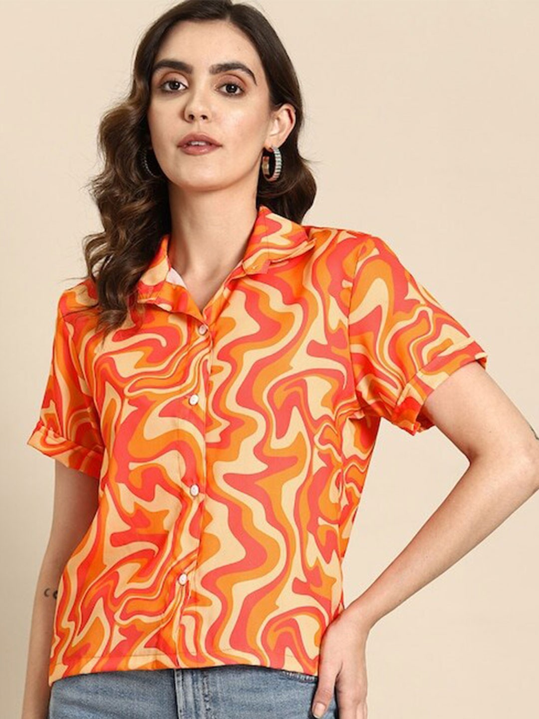 

all about you Abstract Printed Casual Shirt, Orange