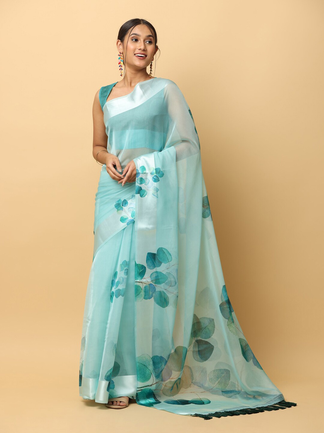 

VASTRANAND Floral Printed Organza Saree, Blue