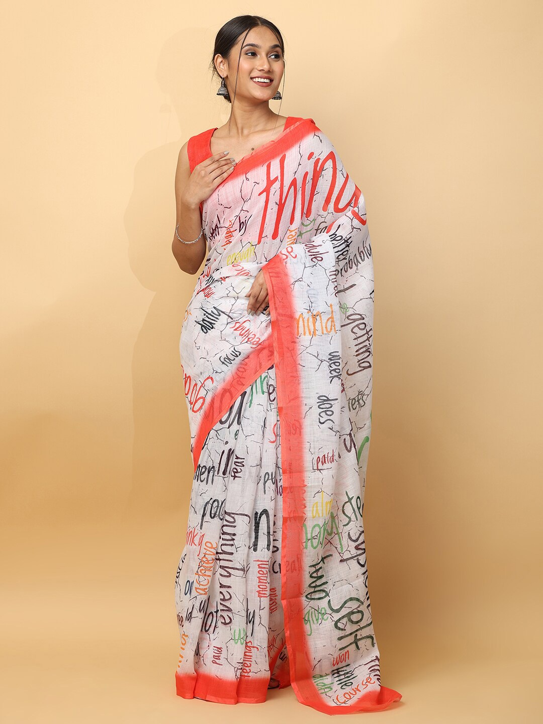 

VASTRANAND Abstract Printed Saree, Orange