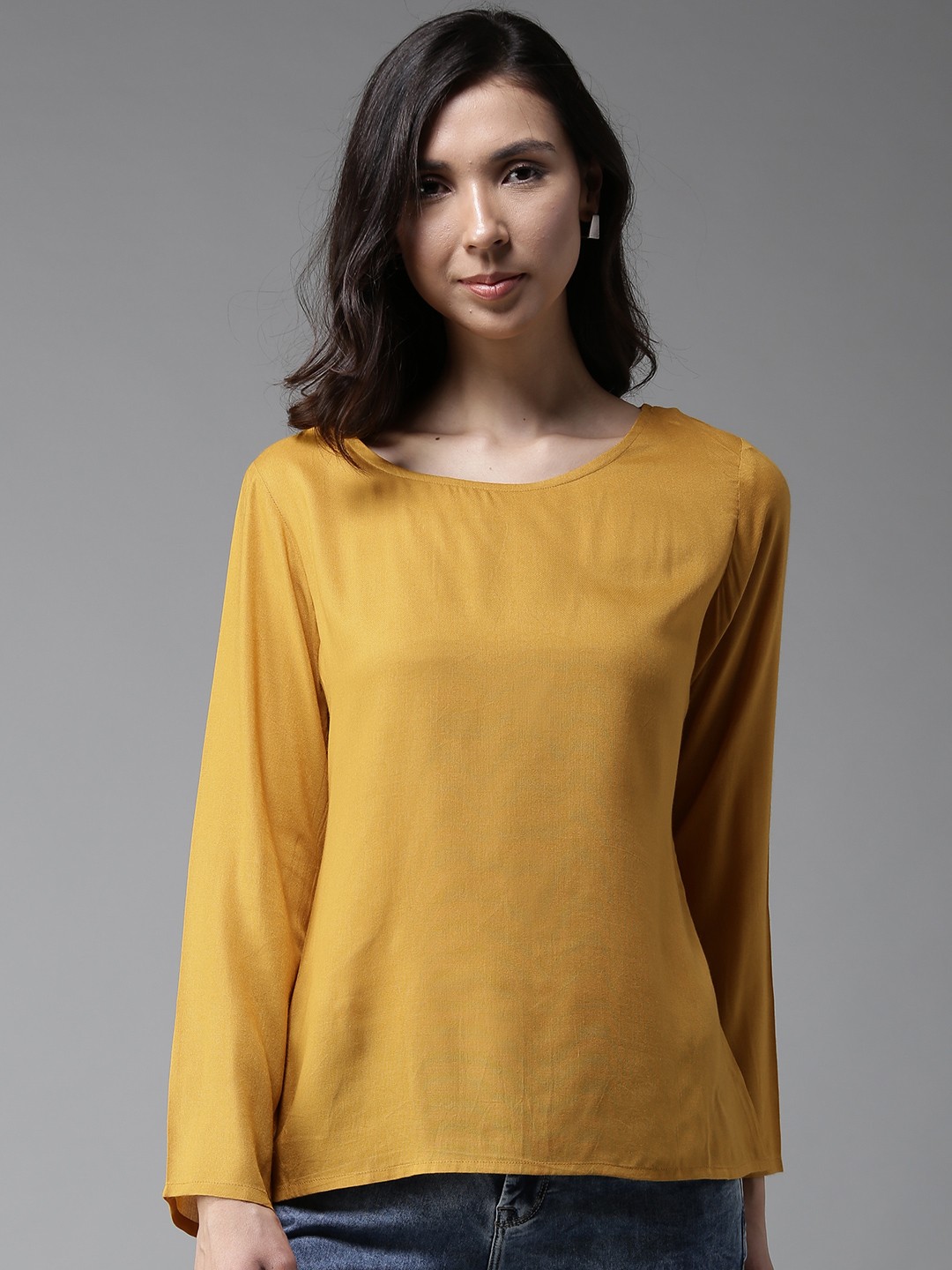 

HERE&NOW Women Mustard Yellow Solid A-Line Top