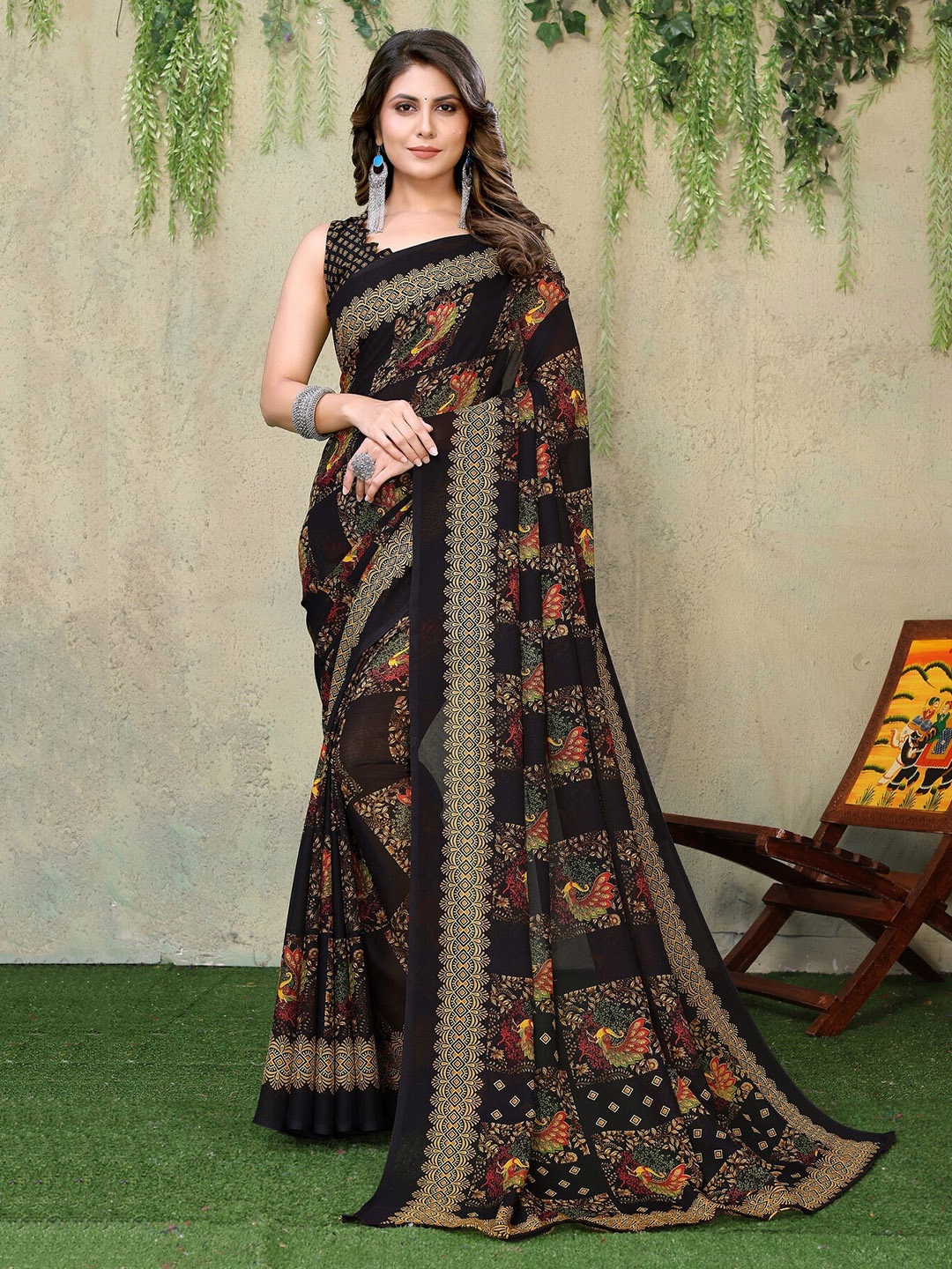 

Yashika Ethnic Motifs Printed Saree, Black