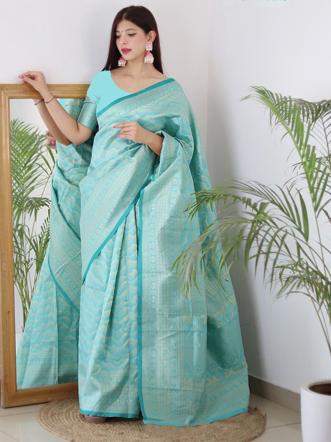 

Yashika Woven Design Zari Silk Cotton Banarasi Saree, Blue