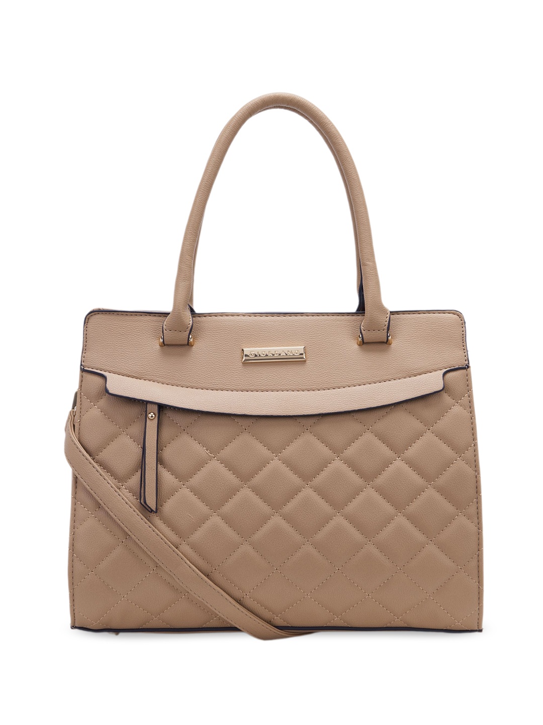 

GIORDANO Geometric Self Design Structured Quilted Satchel Bag, Beige