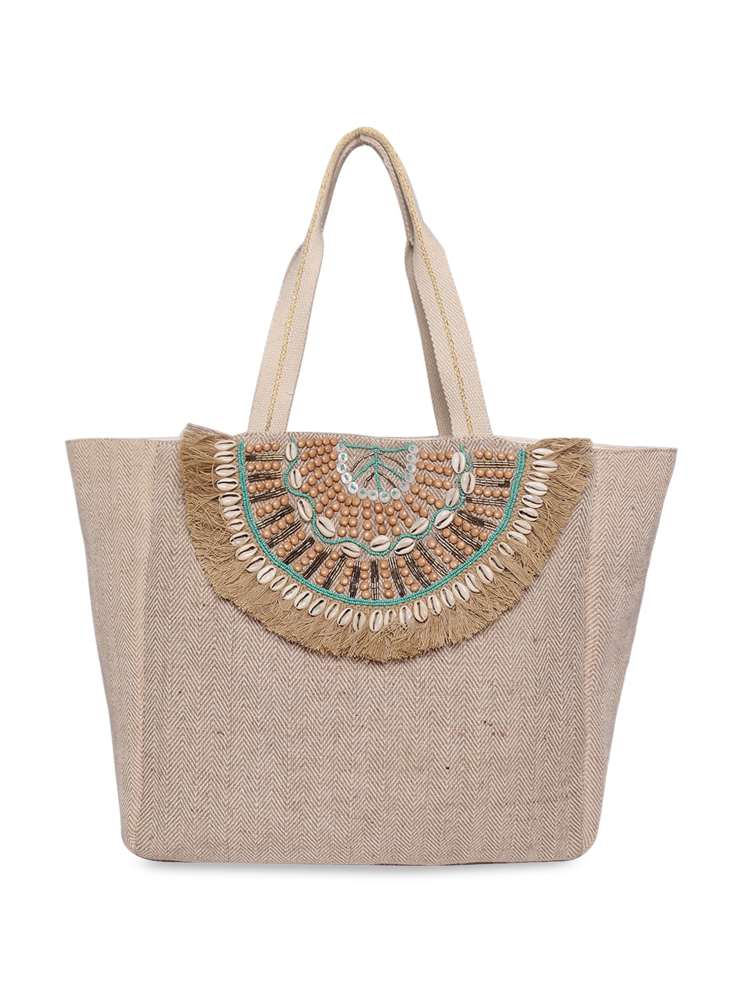 

ASTRID Oversized Shopper Tote Bag with Tasselled, Beige