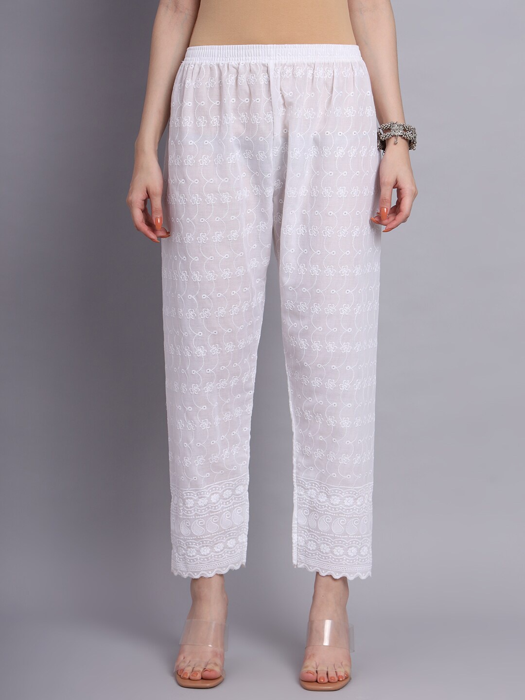 

Vastraa Fusion Women Ethnic Motifs Embroidered Cotton Palazzos, White
