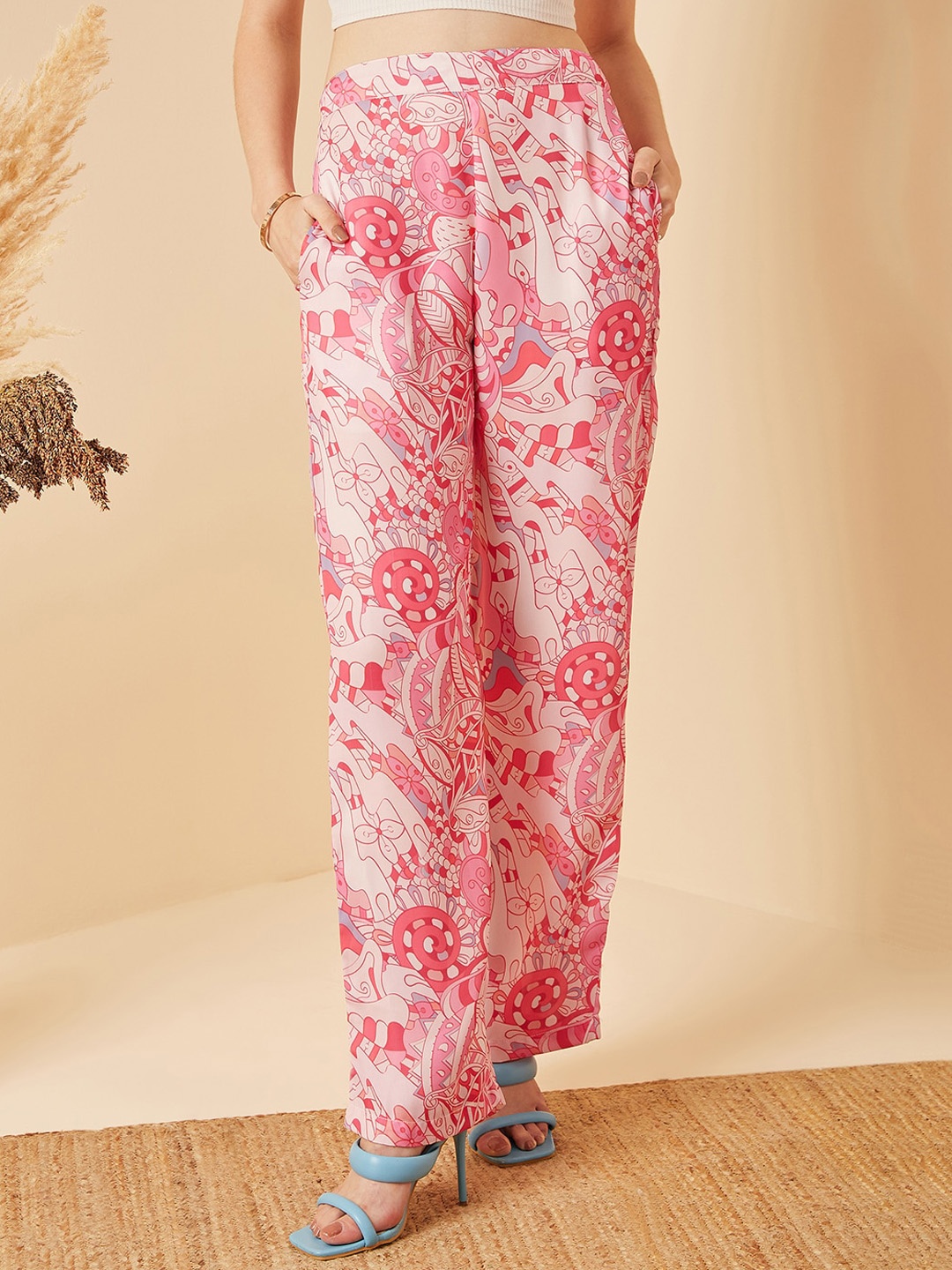 

Marie Claire Women Abstract Printed High-Rise Easy Wash Trousers, Pink